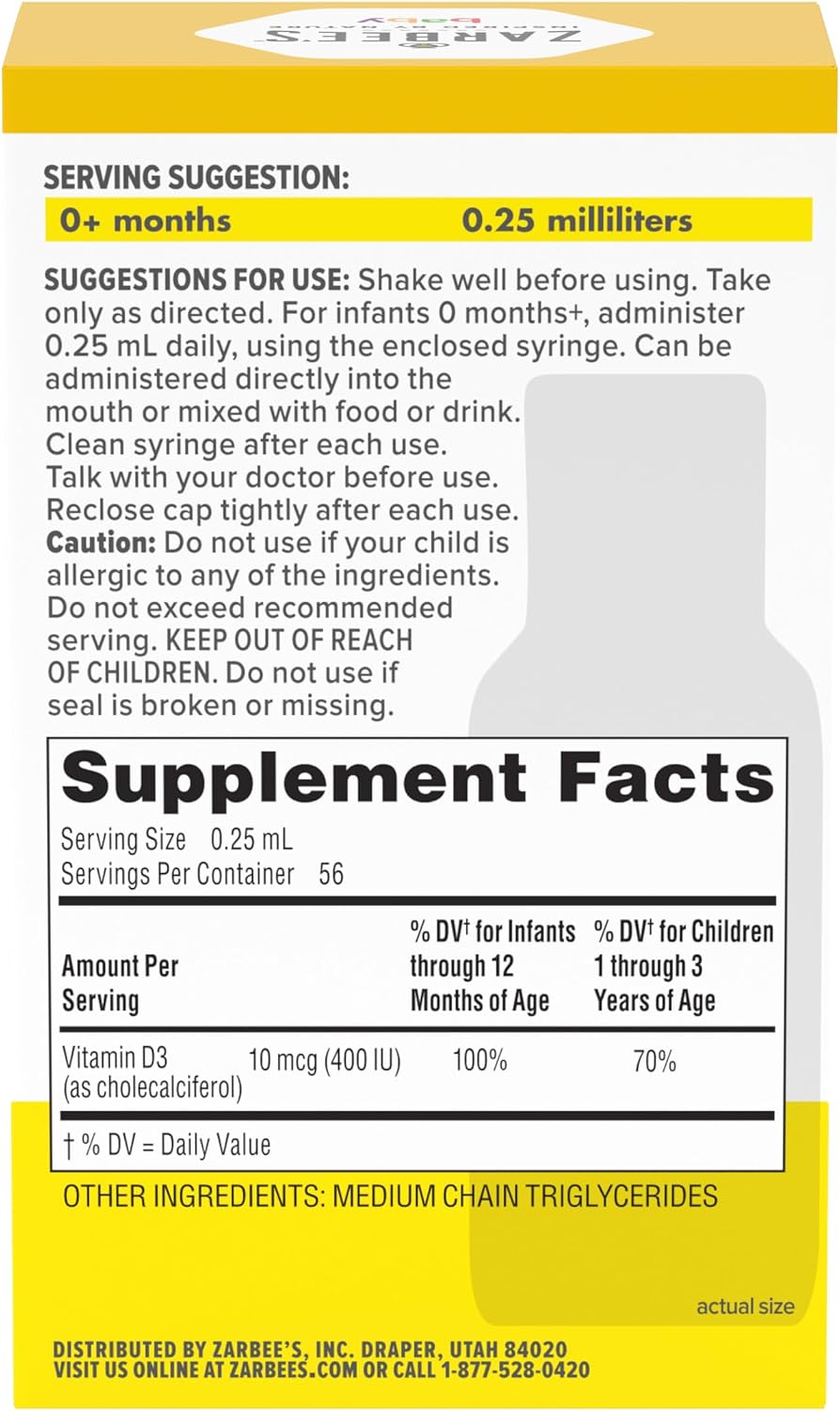 Zarbee's Baby Vitamin D Drops, 400 IU per Drop, with Dropper, 0.47 fl oz