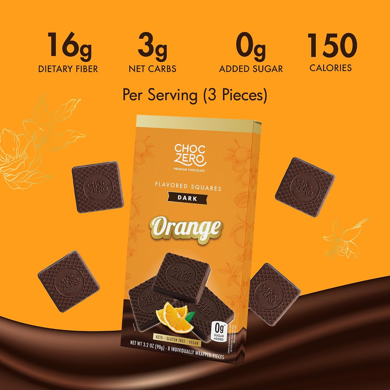 ChocZero 70% Cocoa Sugar Free Dark Chocolate Squares, Vegan, 4 Pack | No Sugar Alcohols, Keto, Low Carb, High Fiber, Gluten Free, 32 Total Candy Squares