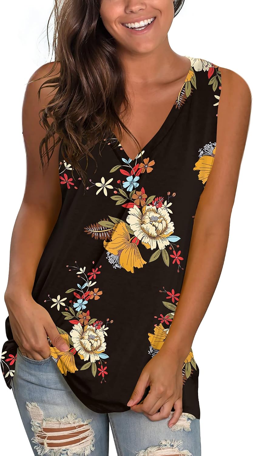 Sampeel Womens Summer Tank Tops Basic Tanks V Neck Sleeveless T Shirts Side Split