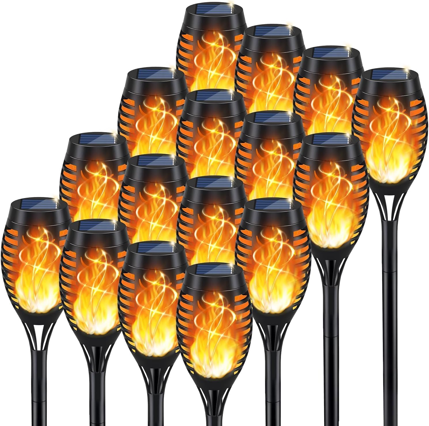 KYEKIO 12Pack Solar Torch Light with Flickering Flame for Halloween Decor