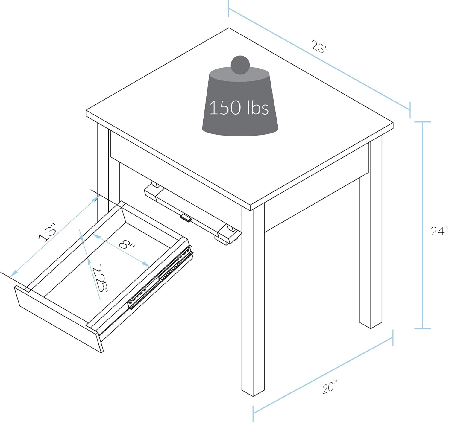 Casual Home 615-15 Kennedy End Table with Concealed Drawer, Concealment Furniture, Warm Brown