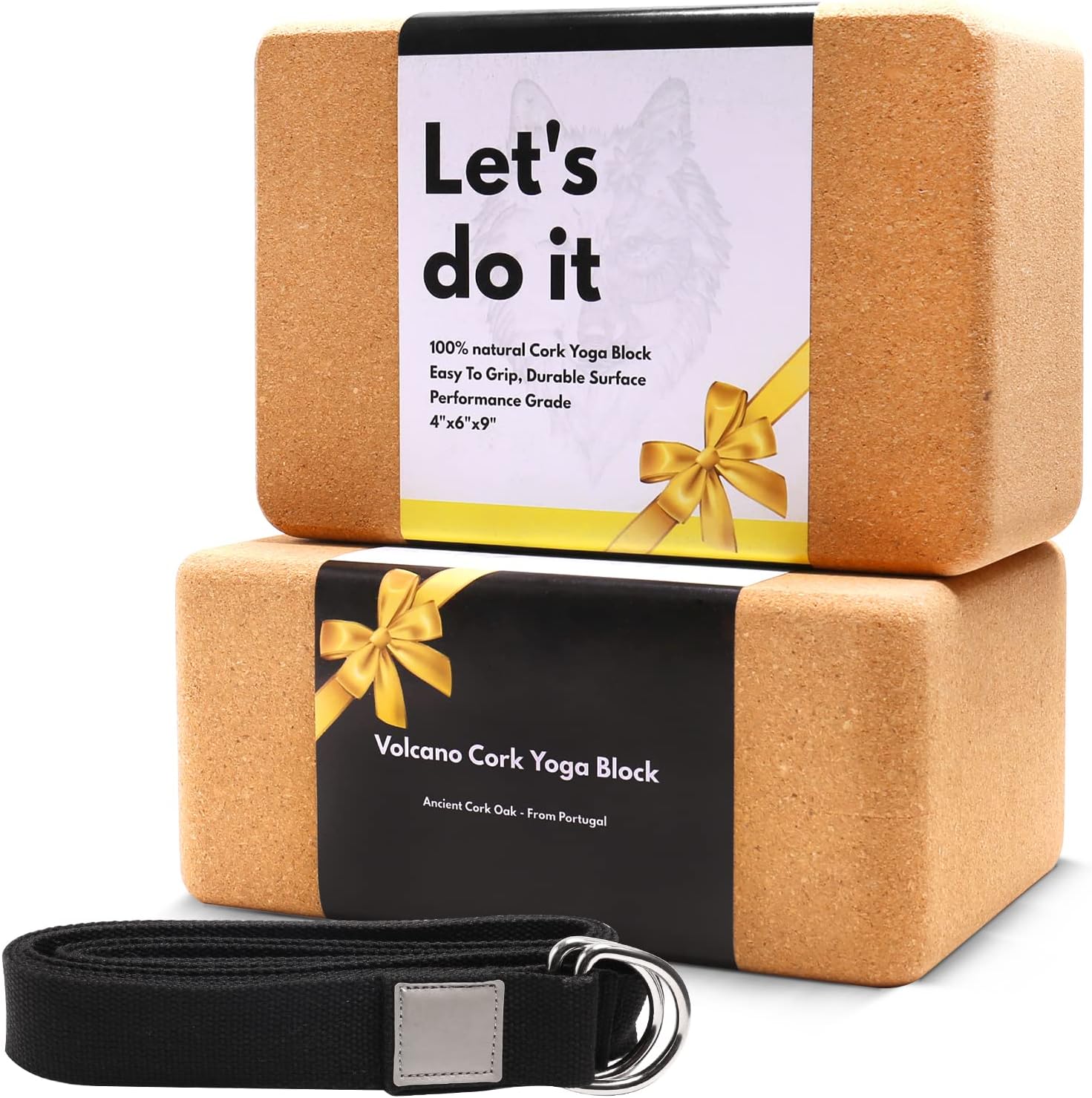 Cork Yoga Blocks 2 Pack Set -Natural Cork from Portugal, 9"x6"x4" Yoga Blocks Non-Slip&Anti-Tilt for Women| Men, Lightweight