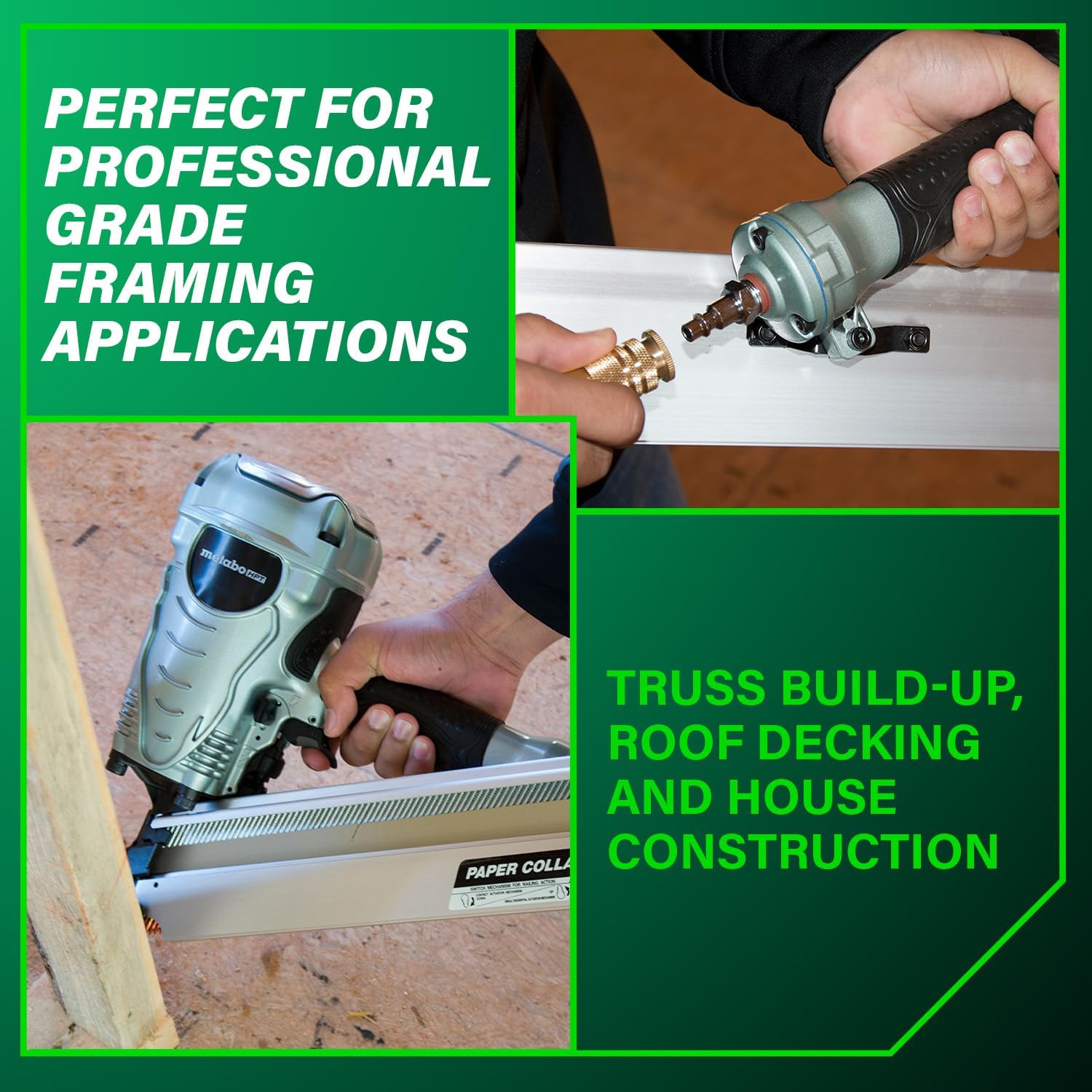 Metabo HPT Framing Nailer 30° Paper Collated Nails Framing Tool, NR90ADS1 | Roof Decking, Housing Construction, Truss Build-Up, Flooring Use