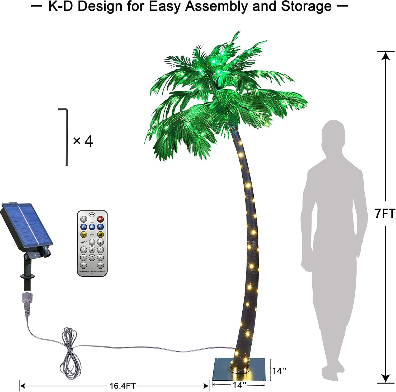 Lightshare 7 Feet Palm Tree 152LED Lights Artificial Fake Tree Decoration for Tiki Bar Outside Patio Porch Pool Christmas Nativity