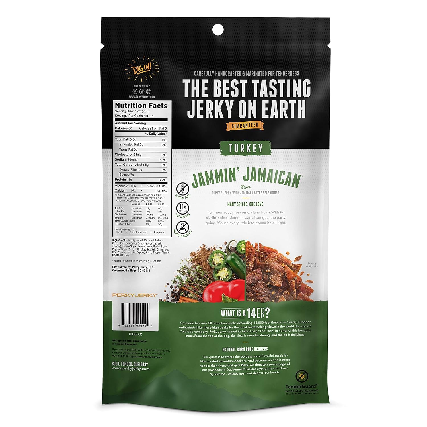 Perky Jerky Original Turkey Jerky, 14oz - Low Sodium - 10g Protein per Serving - Low Fat - 100% U.S. Sourced - Handcrafted, Tender Texture and Bold Flavor