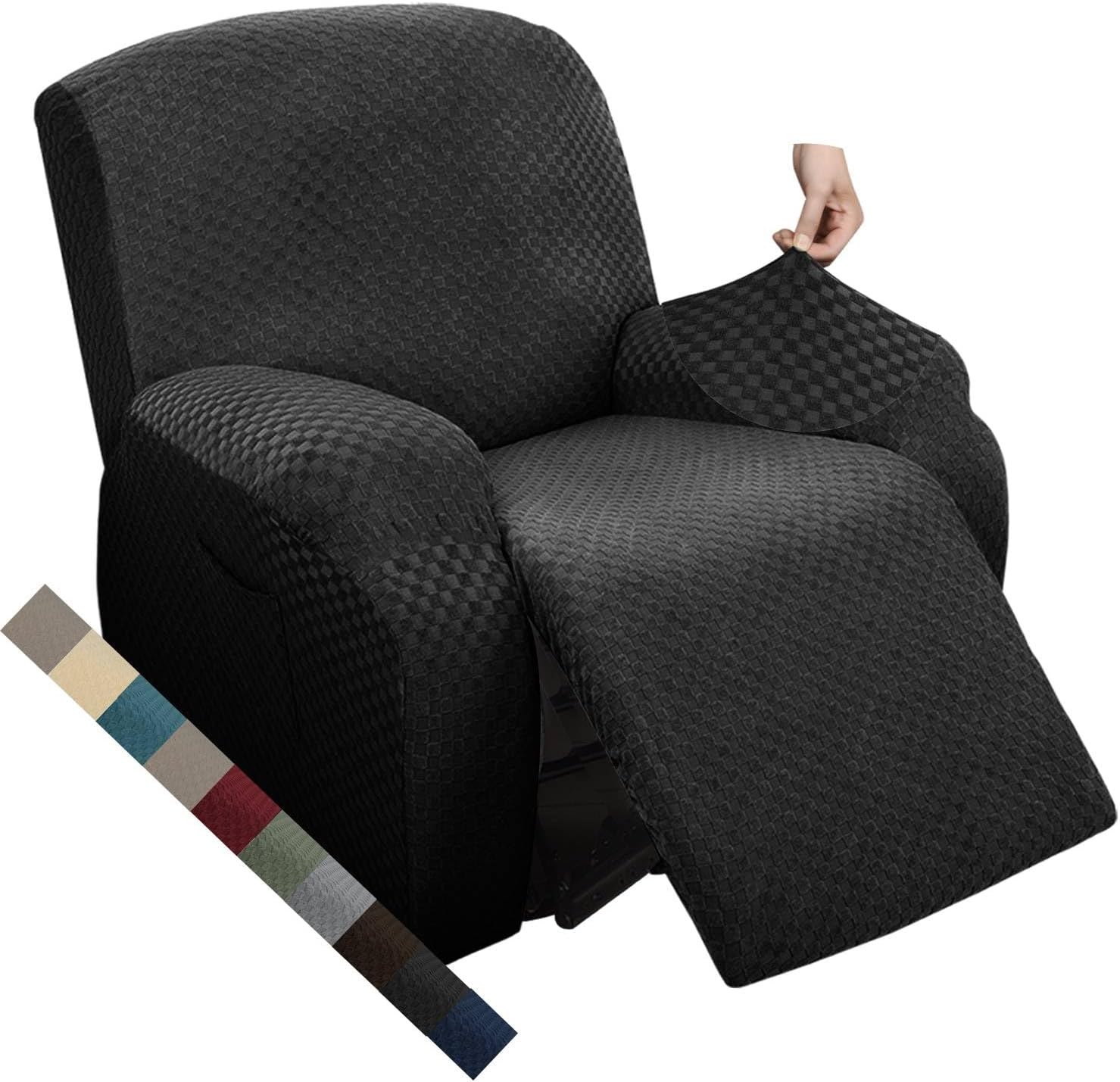MAXIJIN Latest Recliner Slipcovers for Living Room 4 Pieces Stretch Jacquard Recliner Chair Cover Soft Fitted Recliner Protector with Elastic Bottom