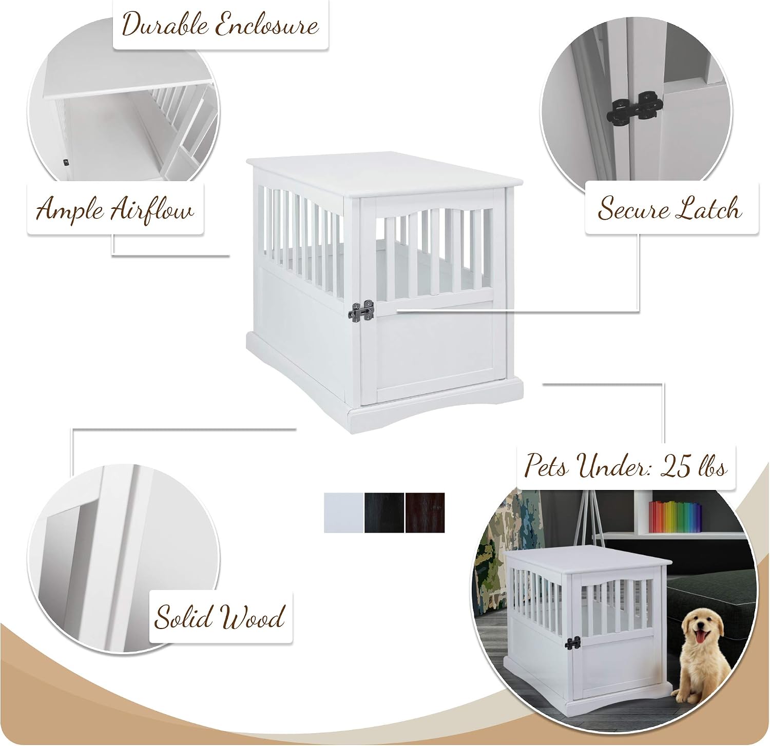 Casual Home Wooden Small Pet Crate, End Table, Espresso,19.5"W x 22.5"D x 22.5"H