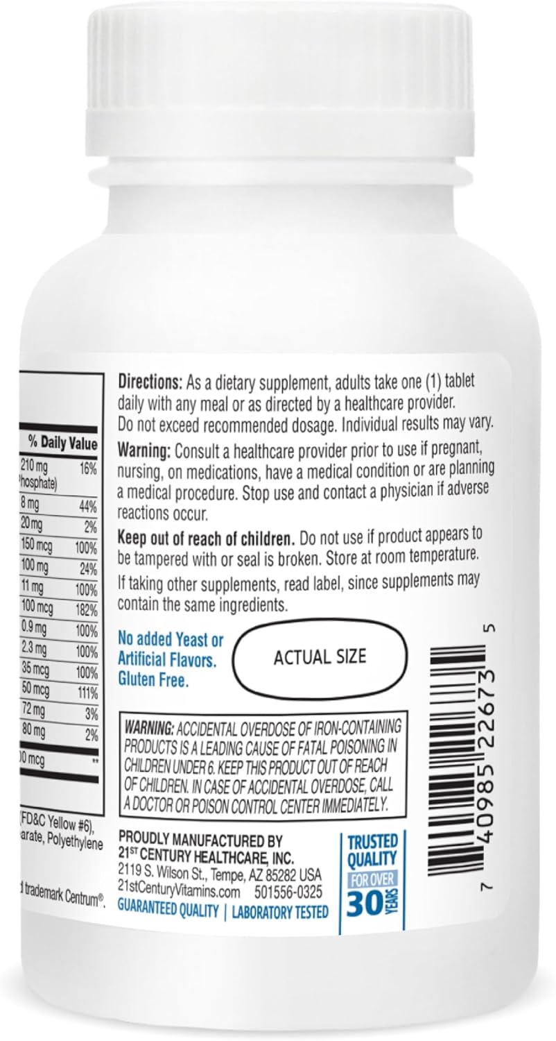 21st Century Sentry Men Multivitamin Tablets, Daily Support, 120 Count | Complete Daily Multivitamin & Multimineral, Compare VS. Centrum® Men