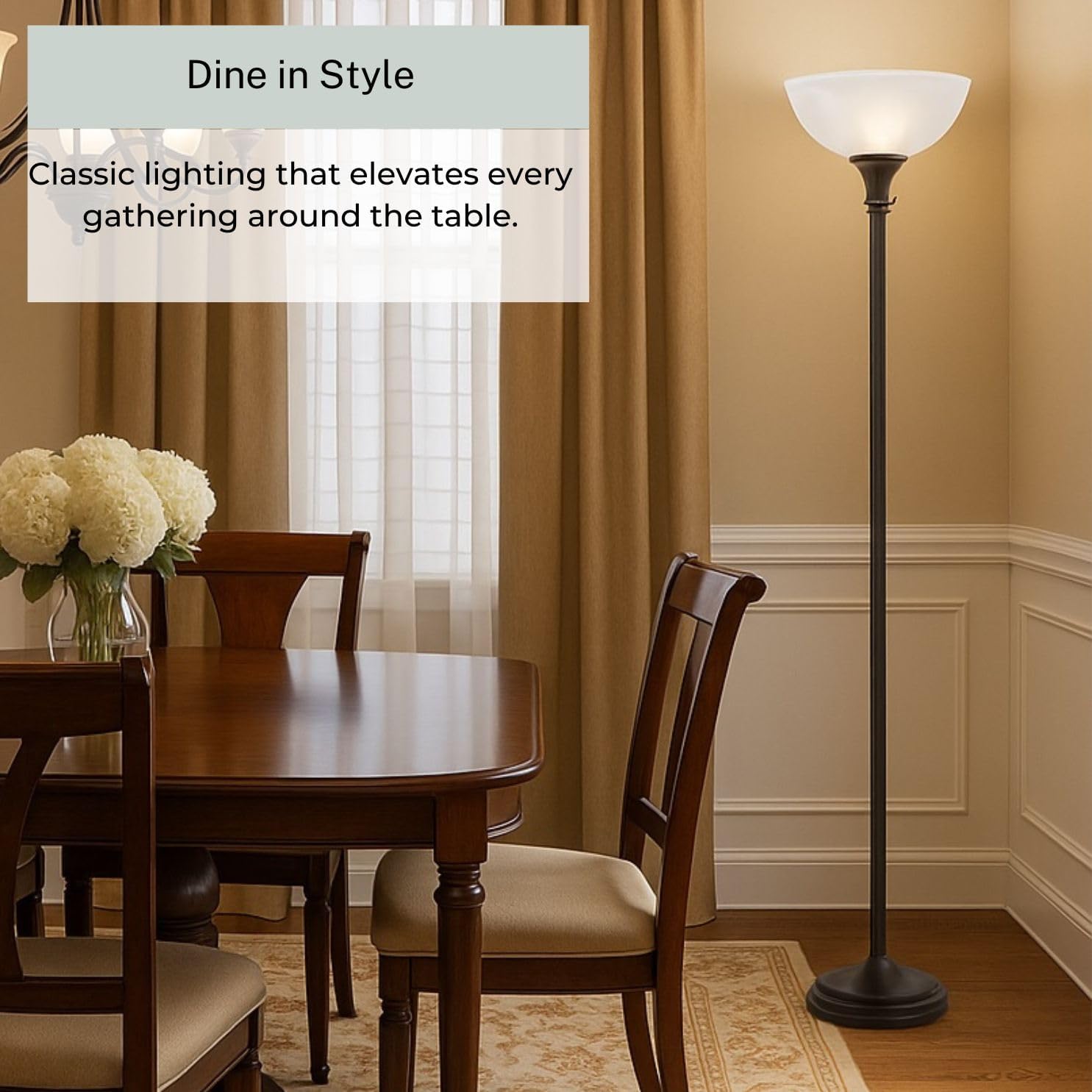 LIGHTACCENTS Bronze Floor Lamp, 72'' Torchiere with Glass Shade, Modern Floor Lamp for Living Room, Bedrooms, Office