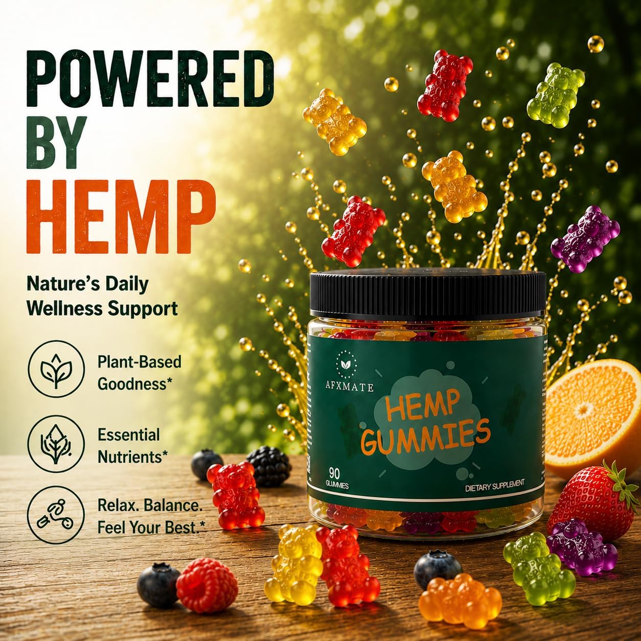 AFXMATE Hemp Gummies Fruit Flavored Gummy (90 Gummies)