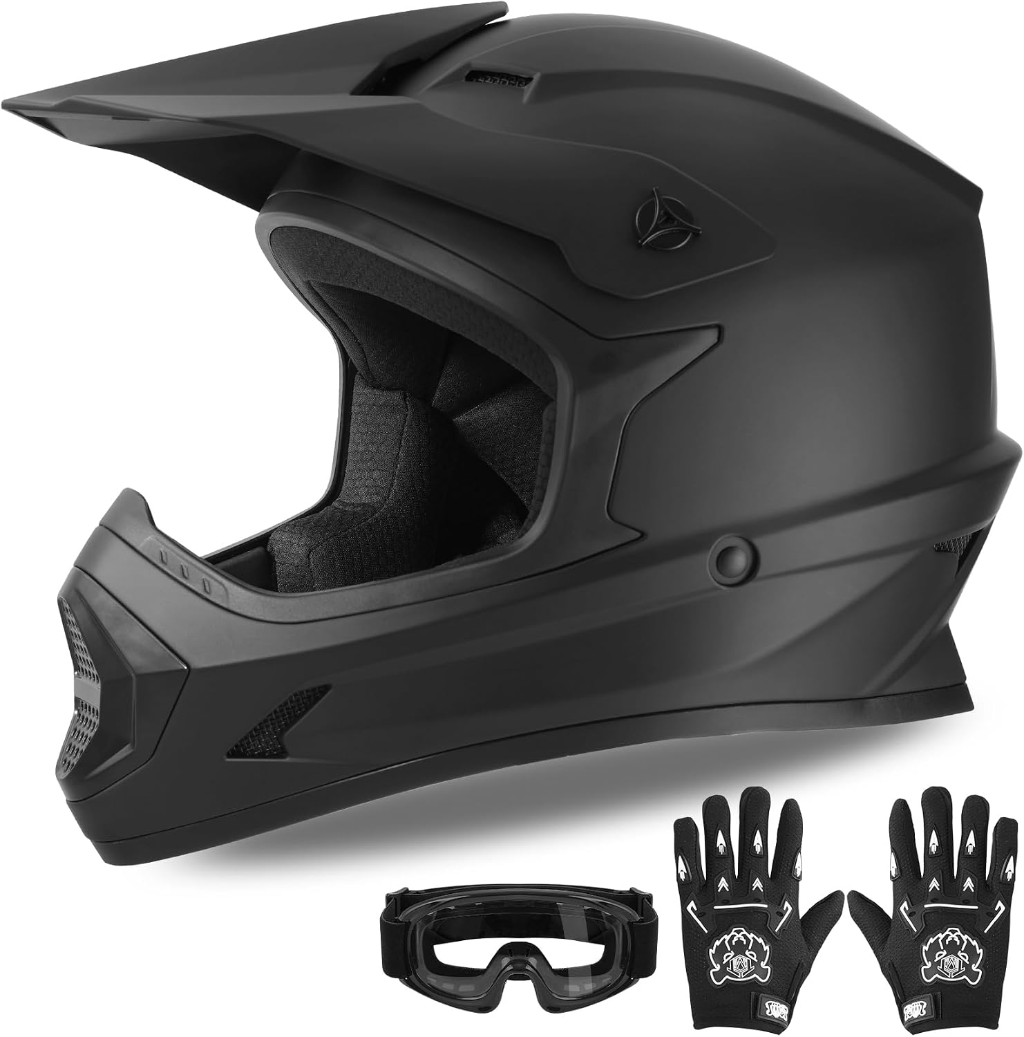 Kids Dirt Bike Helmet Youth Motorcycle Helmet DOT-Certified Full Face Helmets for Motocross ATV Off-Road Street Bike with Goggles & Gloves, Blue Flame Medium | Motorcycle Riding Gear included Goggles & Gloves, Ultra-Lightweight, For ATV UTV Off-Road, Blu…