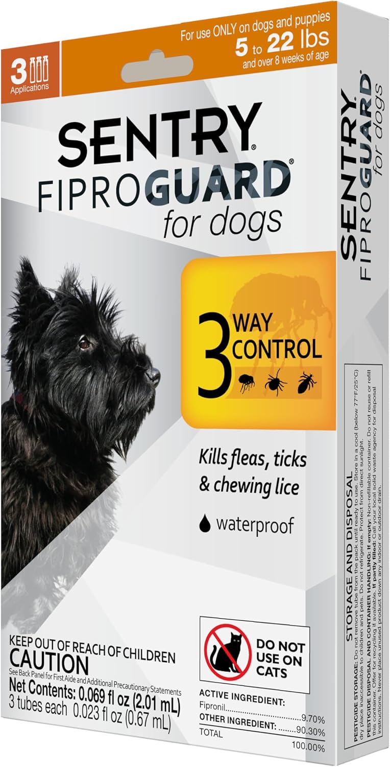 Sentry Fiproguard for Dogs, Flea and Tick Prevention for Dogs (23-44 Pounds), Includes 3 Month Supply of Topical Flea Treatments | Ideal for Medium Dogs 23-44 lbs; Kills Fleas, Ticks & Chewing Lice for 30 Days; 8 weeks+; Vet-Quality OTC Formula