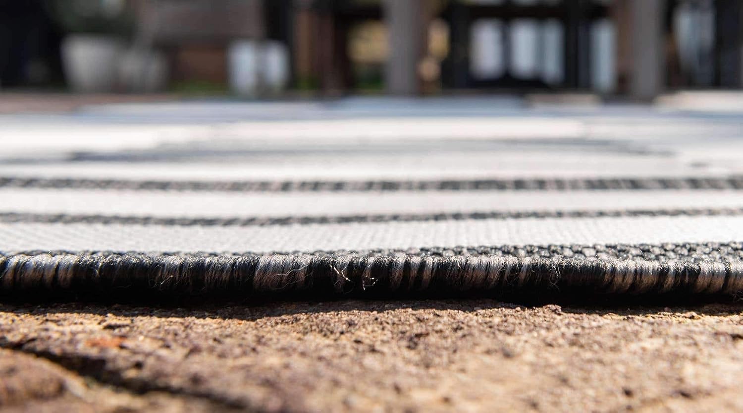 Unique Loom Outdoor Striped Collection Area Rug - Striped (7' 1" x 10' Rectangle, Taupe/Ivory)