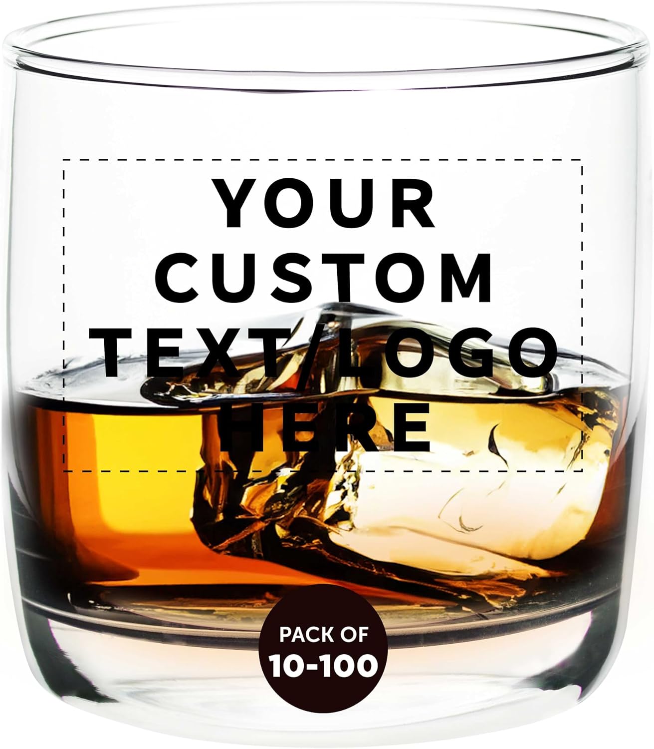 DISCOUNT PROMOS Custom Whiskey Glasses 10 oz Set of 10/50/100, Personalized Bulk Pack - Heavy Base Old Fashioned Glass, Perfect for Scotch, Bourbon