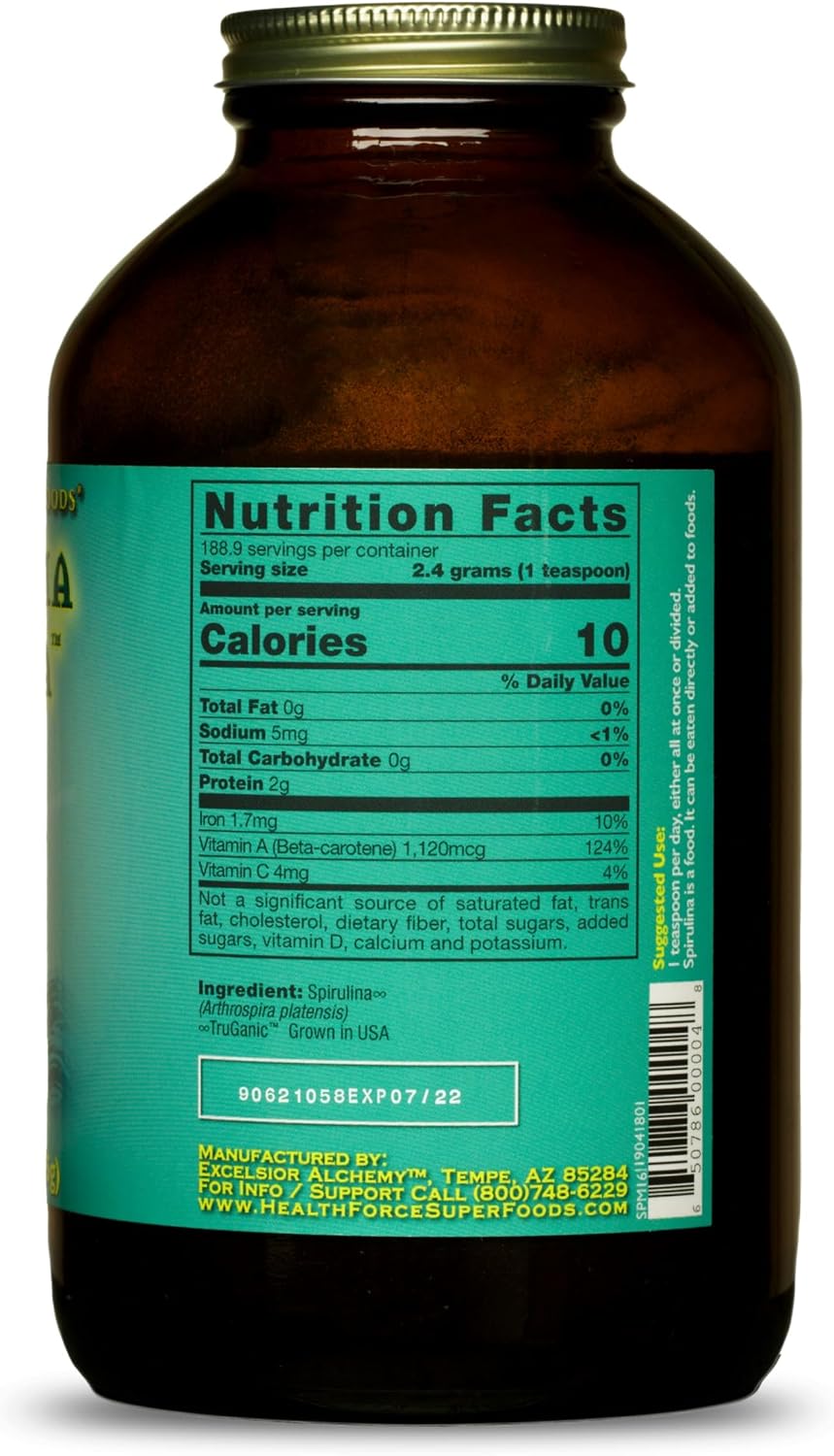 HealthForce SuperFoods Spirulina Manna, All-Natural Nutrient-Rich Superfood, Vitamins, Minerals, Amino Acids, Organic, Vegan, Gluten-Free, Non-GMO
