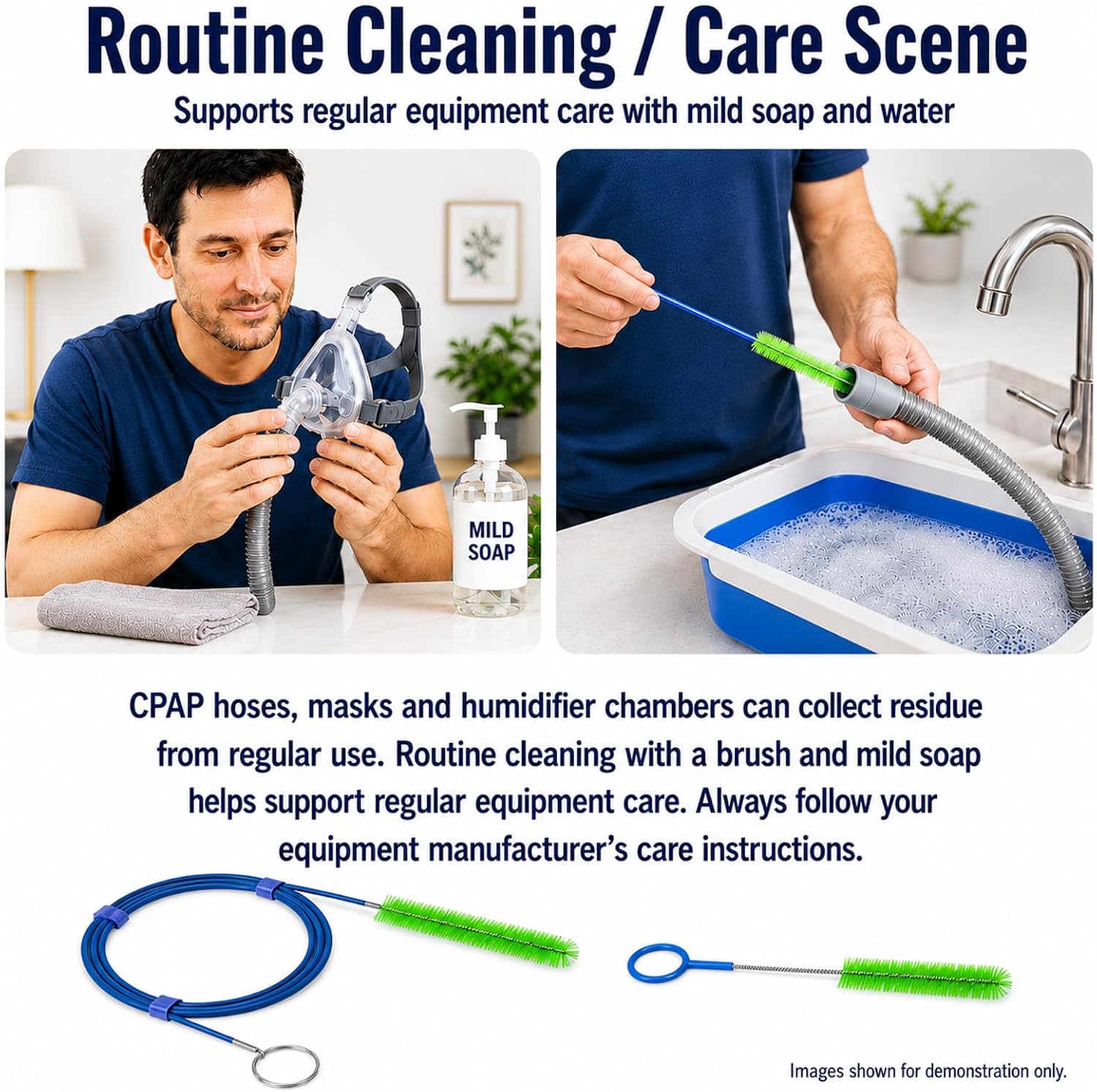 CPAP Cleaning Brush Set, 78.7 in Dual-Ended CPAP Hose Brush for 22 mm & 15 mm Tubing, Tube Cleaning Brush & Hose Cleaner Brush with Detail Brush for Mask