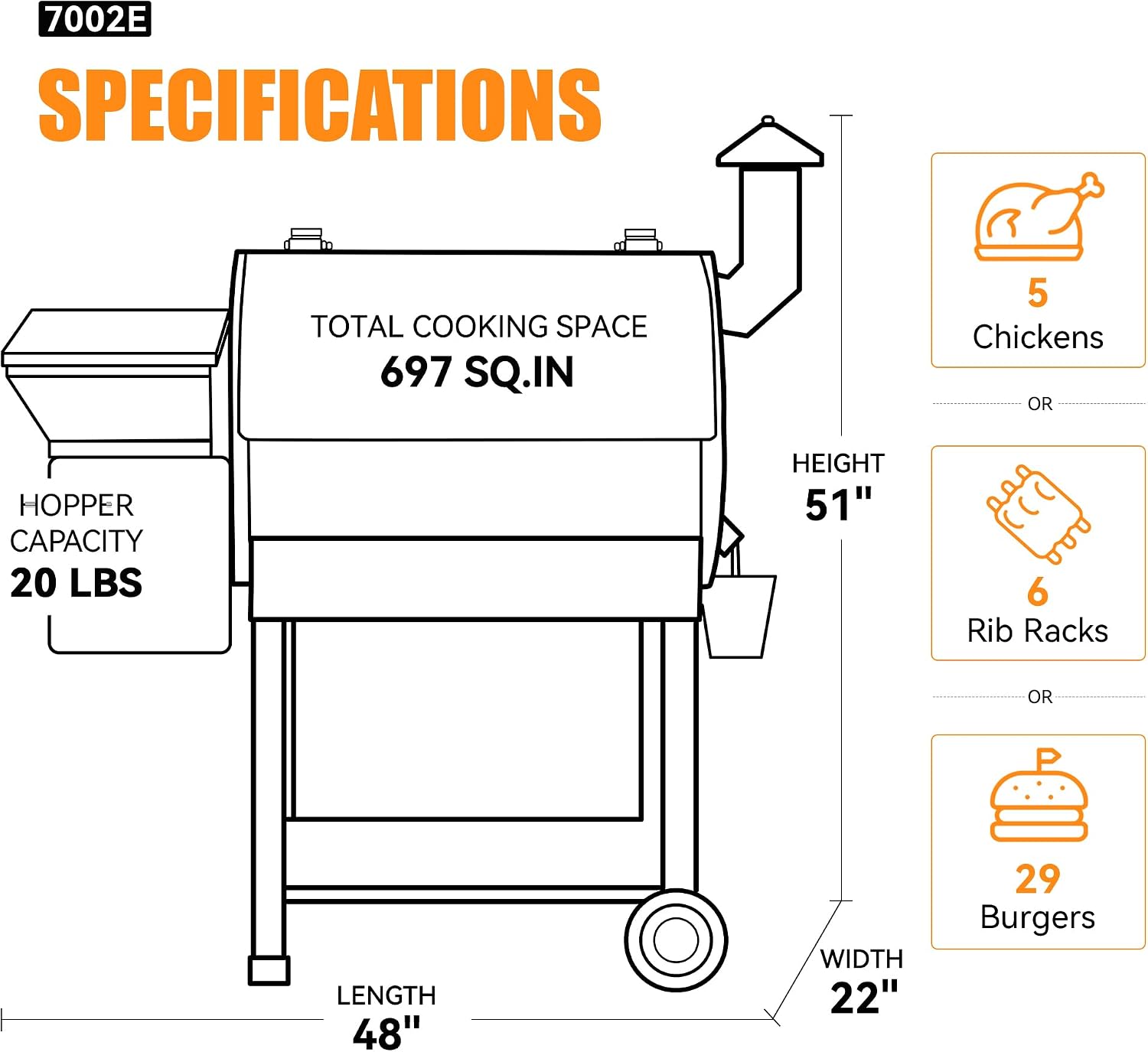 Z GRILLS Wood Pellet Smoker Grill, 8 in 1 BBQ Grill with Auto Temperature Control, 697 sq in Cooking Area for Backyard, Patio and Outdoor Cooking, 7002E, Sliver