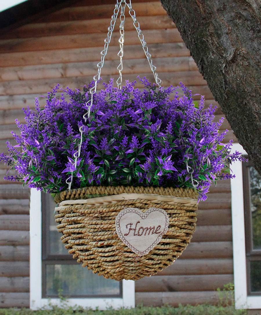 RECUTMS Artificial Greenery Lavender Fake Shrubs Flowers 8 Pcs UV Resistant