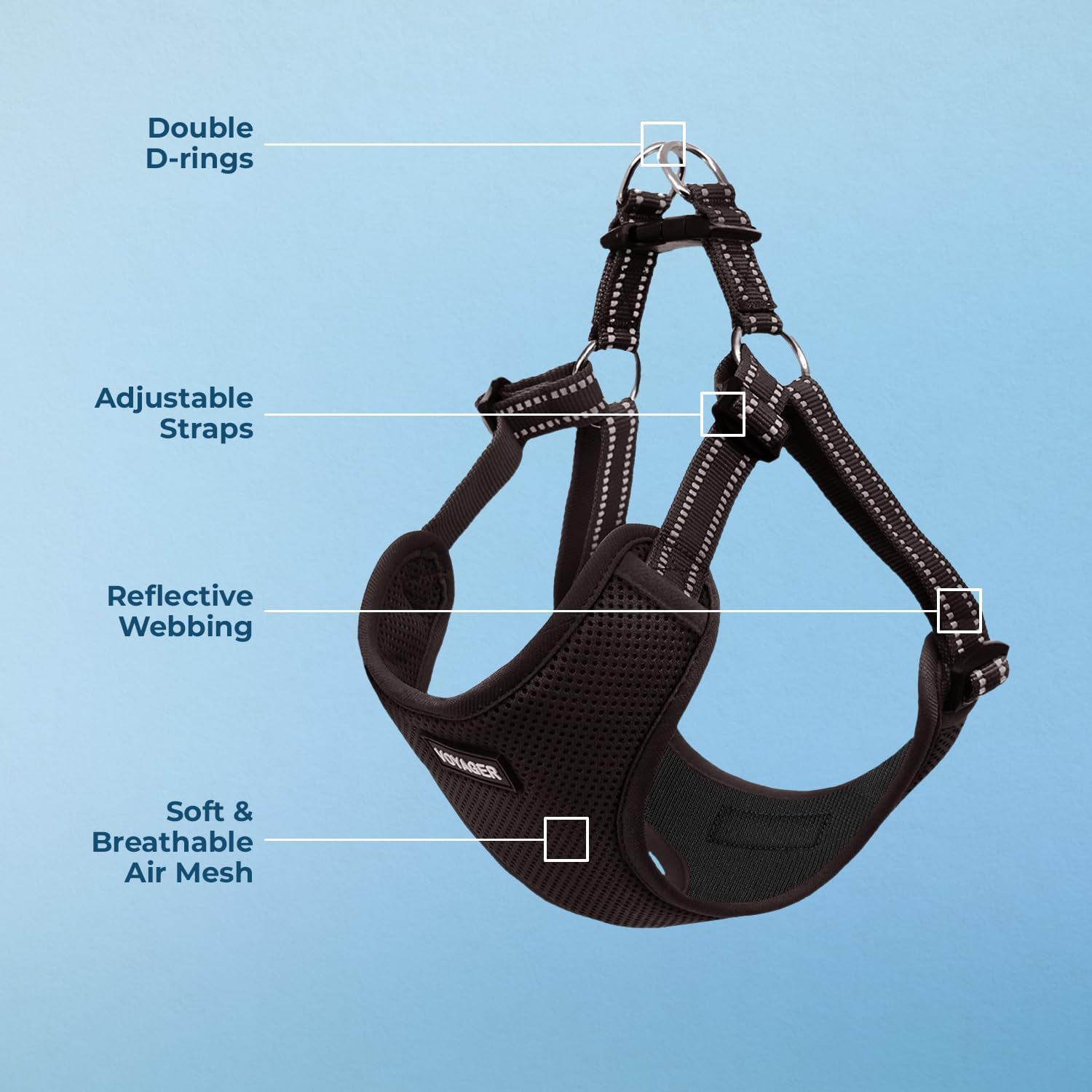 Voyager Step-in Flex Adjustable Dog Harness - Black, Medium | 17 - 21" in Chest, Fully Adjustable, Reflective Bands, All Weather Breathable Air Mesh, Lightweight, Fast Drying