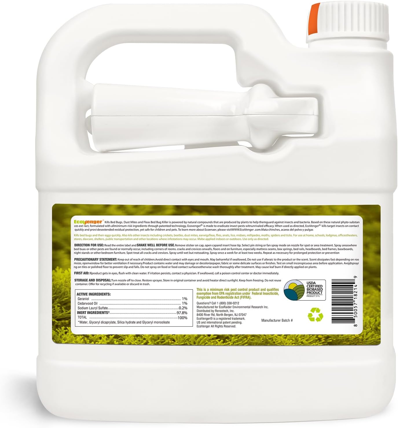 Bed Bug Killer 16 oz EcoVenger by EcoRaider, 100% Kill Efficacy, Bedbugs & Mites, Kills Eggs & The Resistant, Lasting Protection, USDA BIO-Certified, Plant Extract Based & Non-Toxic, Child & Pet Safe