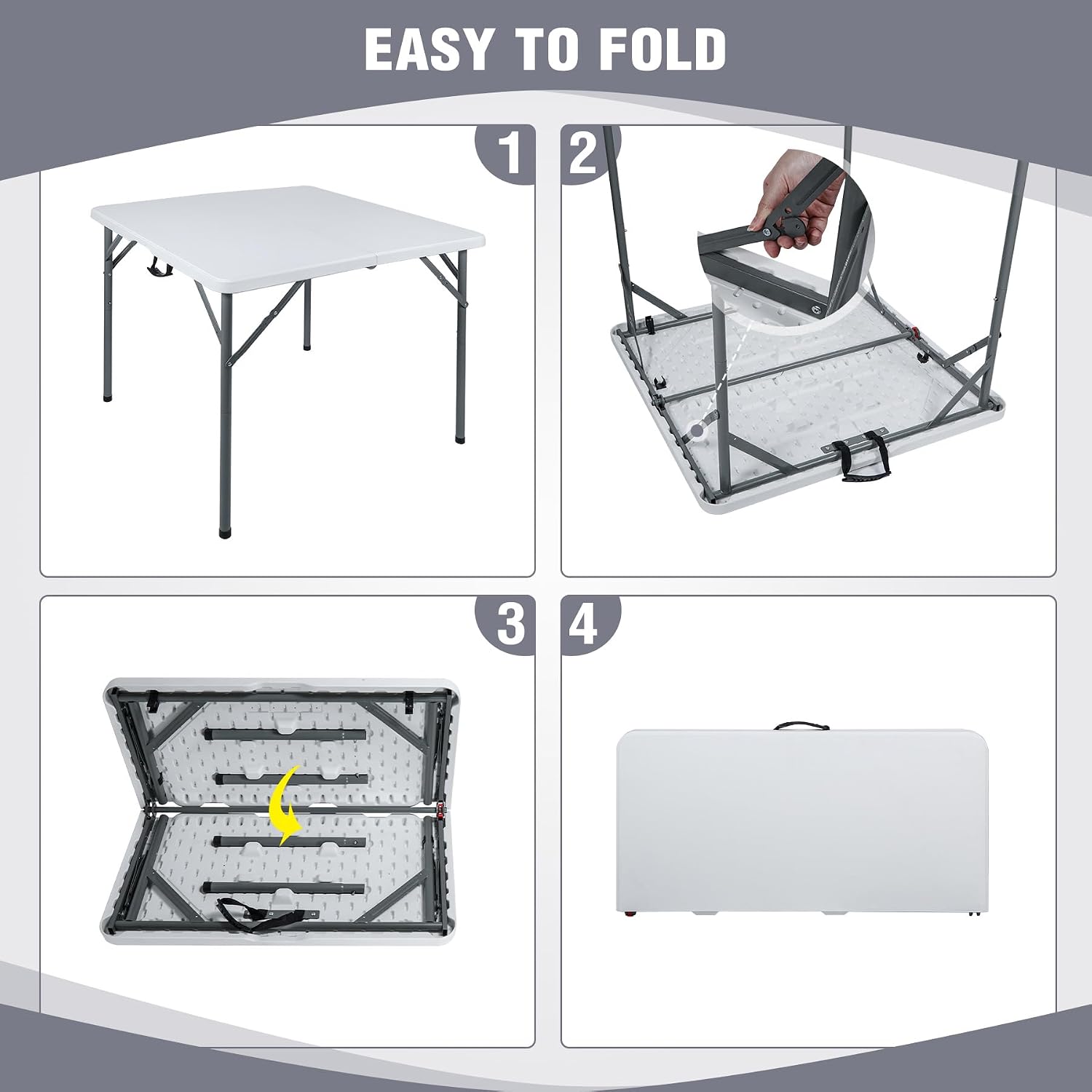 REDCAMP 34" Square Folding Card Table with Resin Top, Portable Fold in Half Small Card Tables with Collapsible Legs for Adults Indoor Outdoor Use