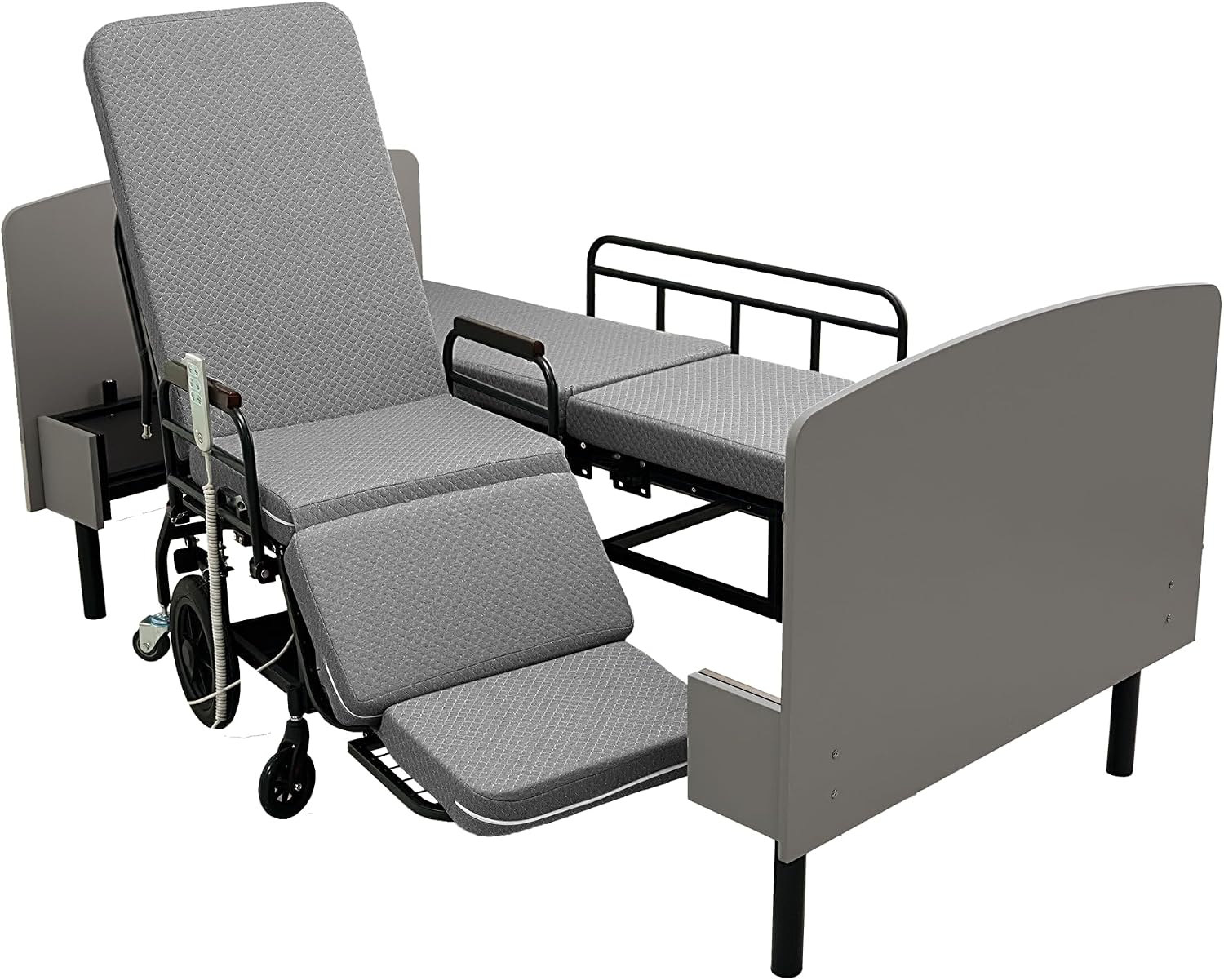 Electric Lift Bed for Elderly, Remote Control Adjustable Bed with 5.91" Mattress, Quiet Motor and Removable Tray, Zero Gravity Position Bed Frame Suitable for Hospital/Home Care