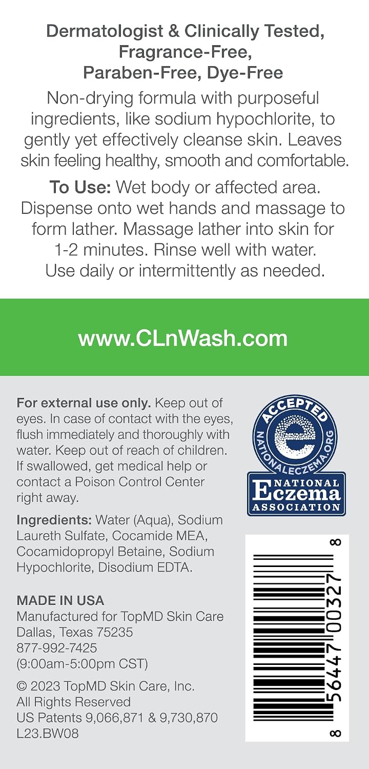 CLn® BodyWash - Non-Drying Body Wash, For Compromised Skin Prone to Eczema, Dermatitis, Rash & Hidradenitis Suppurativa, Fragrance-Free & Paraben-Free, 8 fl oz.