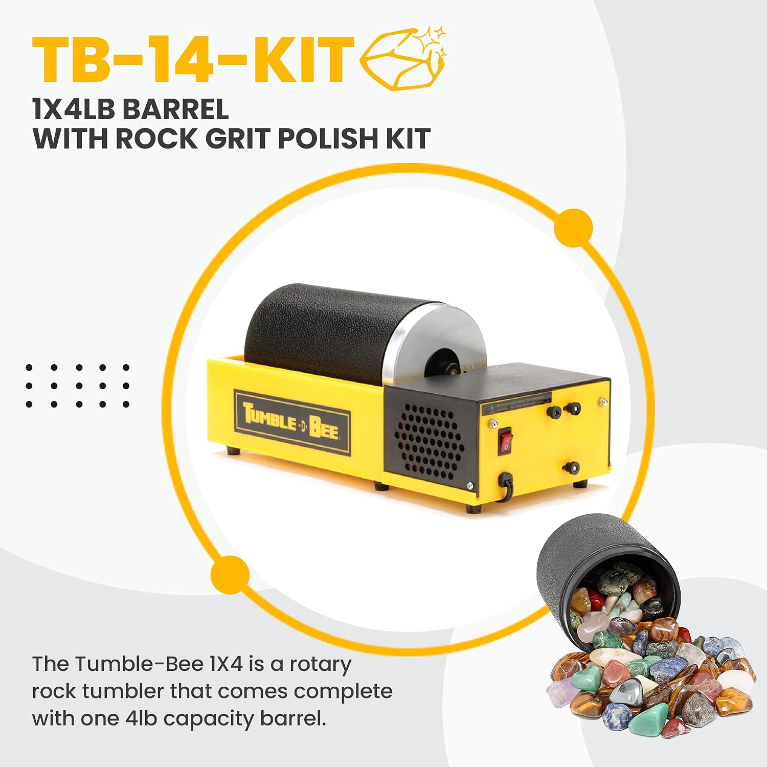 Rock Tumbler - Large Tumbler for Adults and Kids - Rotary Machine for Stone, Rock, Metal and Sea Glass - Polishing Machine Kit for Professionals & Hobbyists - Model TB-14-KIT