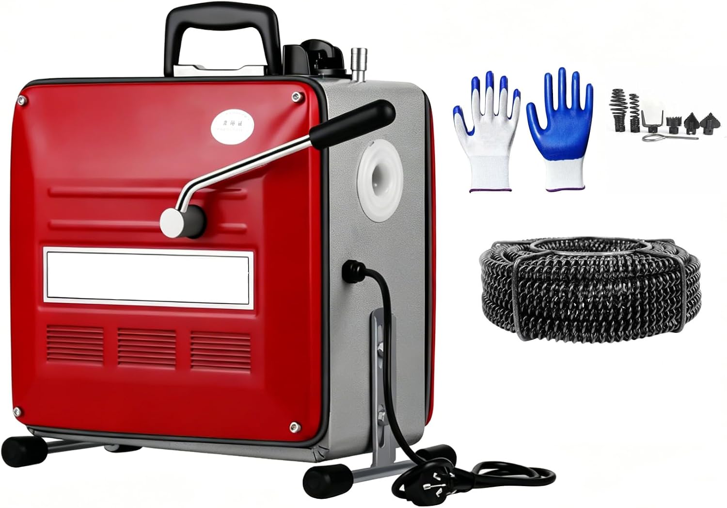 Drain Cleaner Machine, 90Ft Electric Drain Drill (74 'x 5/8 "and 16' x 3/8"), 400W 3-wire electric, portable design, comes with 6 knife heads