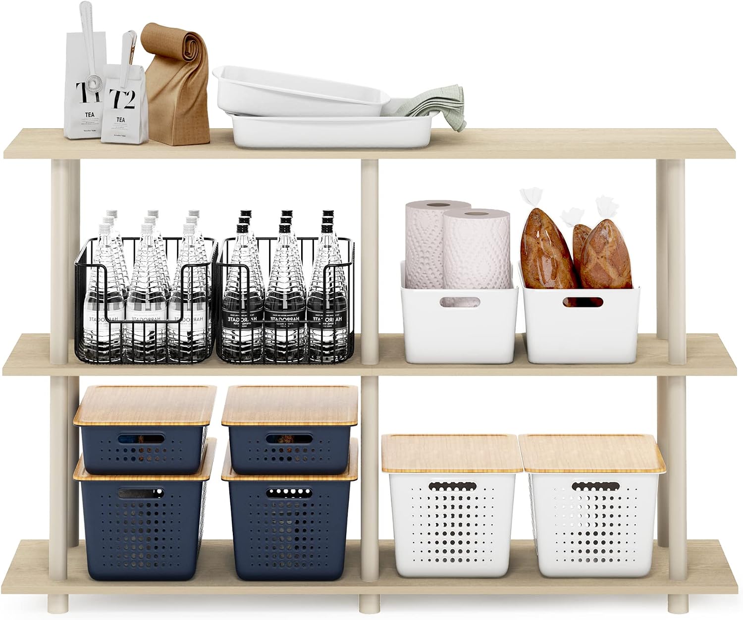 Furinno TURN-N-TUBE Storage Shelves, 3-Tier 47.4 Wide Book Shelf, Corner Shelf, Toolless Open Shelves, for Organization and Storage, Living Room, Garage, Home Office, Black