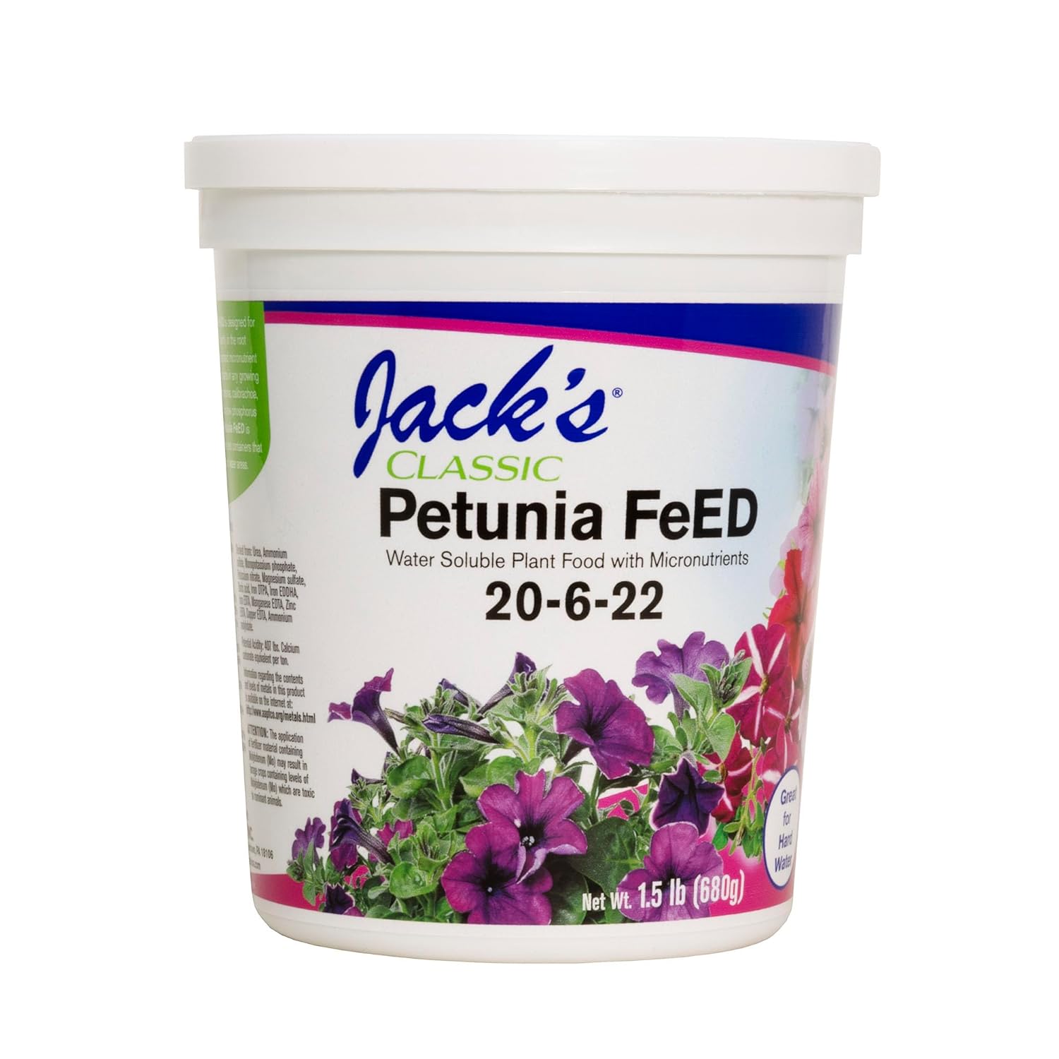 Jack's Classic 20-6-22 Petunia Feed Water-Soluble Fertilizer, 4lb | Powdered, Targeted Micronutrient Package, Promotes Lush Green Iron-Loving Plants and Annuals, Liquid Root & Foliage Feeding