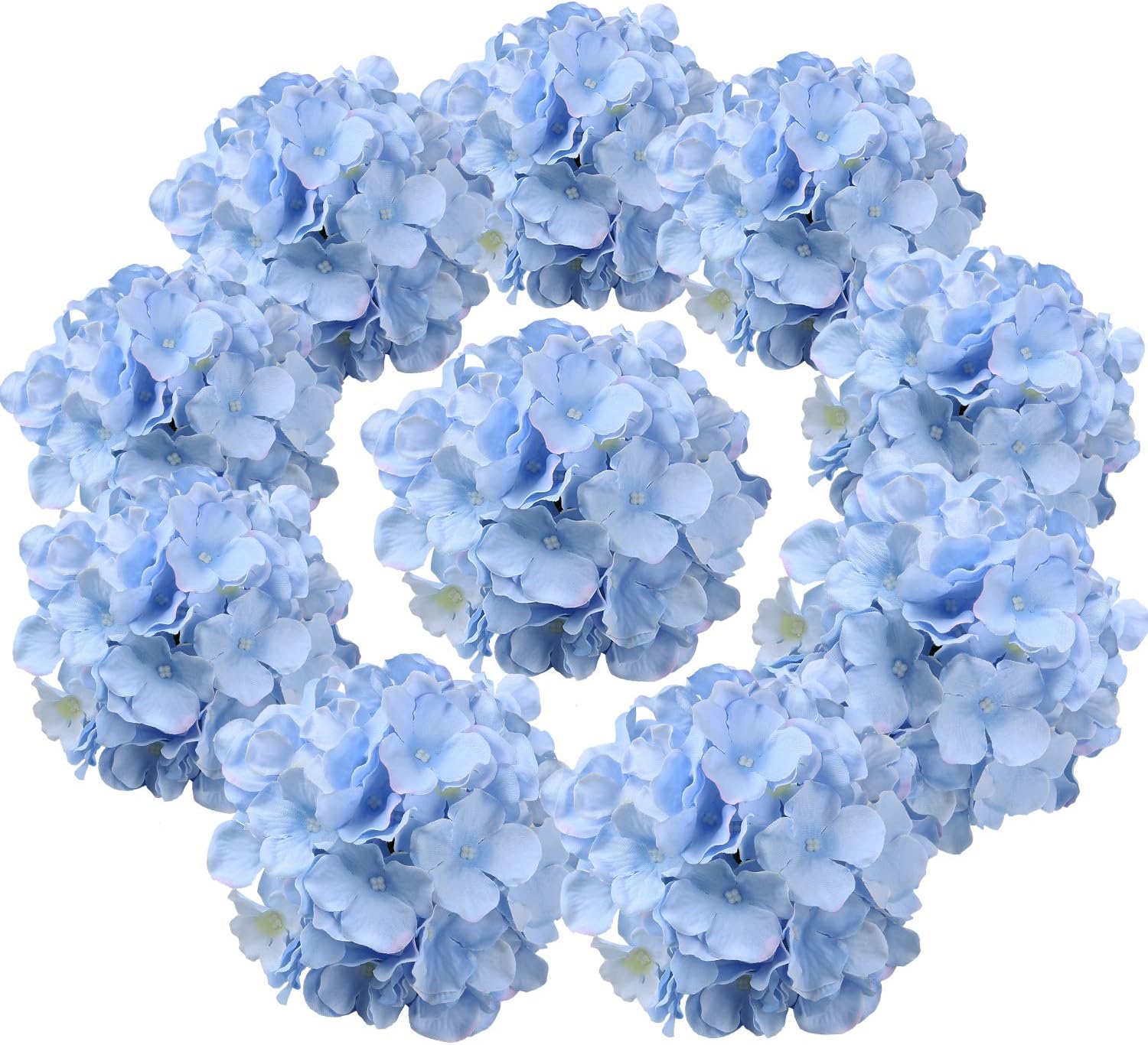 Silk Hydrangea Heads Artificial Flowers Heads with Stems for Home Wedding Decor,Pack of 10 (White)