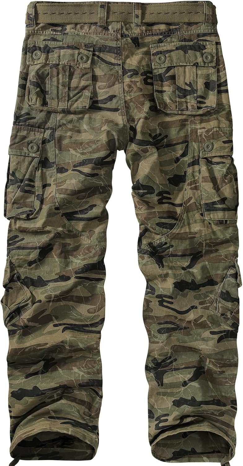 Mens Cargo Pants Camo Work Tactical Rip Stop BDU Casual Army Military Pants | 100% Cotton,Wear Resistant,Breathable,Sweat-absorbent,Men's Wild Cargo Pants with 8 Pockets,Relaxed Loose Fit Hiking Pants