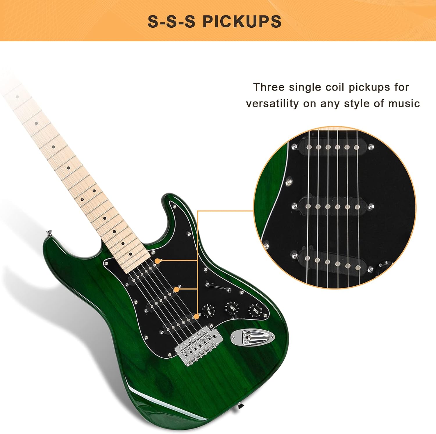 GLARRY Full Size Electric Guitar for Music Lover Beginner with 20W Amp and Accessories Pack Guitar Bag (DARK BLUE, 39" Right Handed)