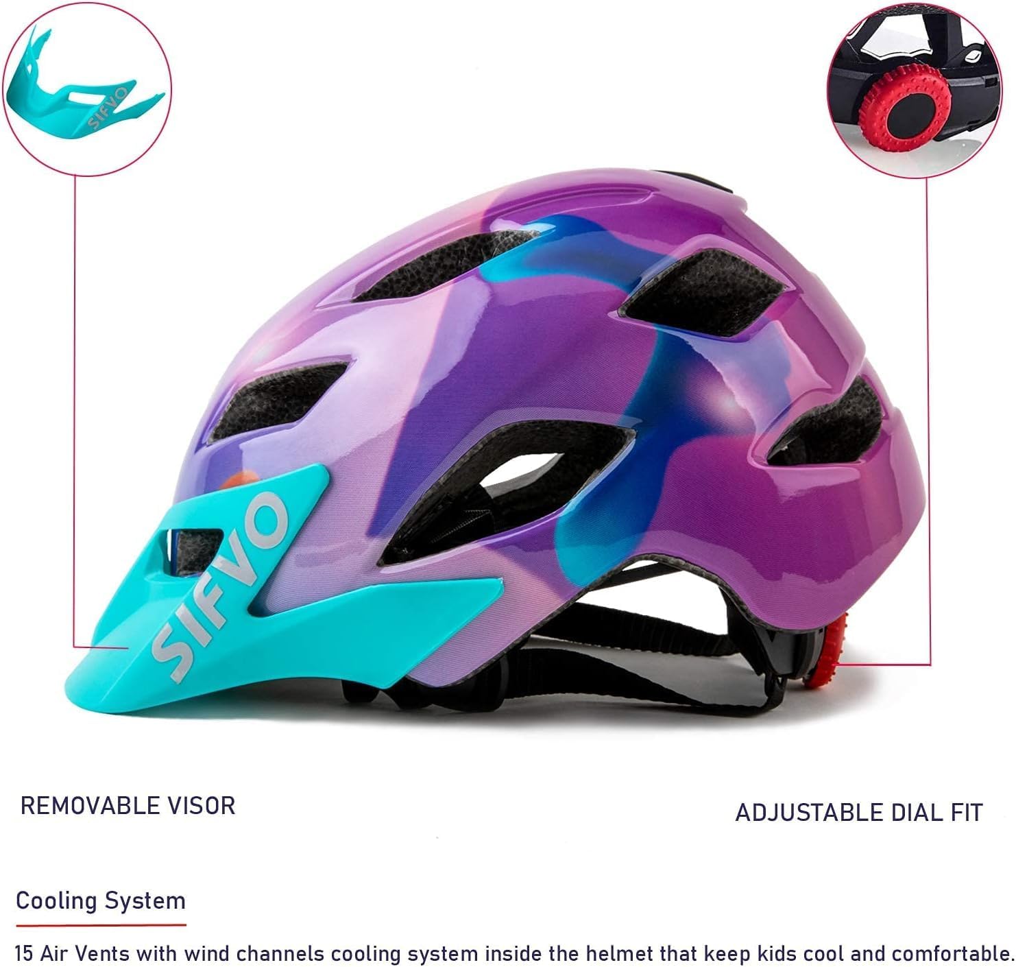 Kids Helmet, SIFVO Kids Bike Helmet Boys and Girls Bike Helmet with Cool Visor Helmet for Kids 5-14