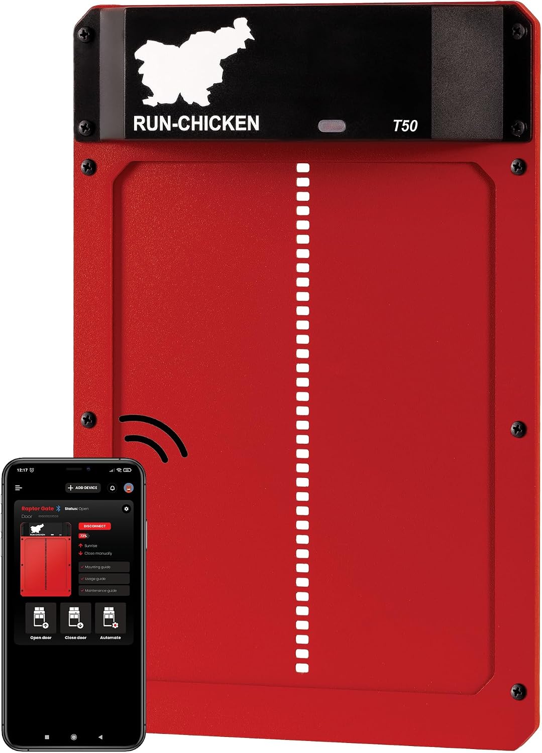 Run-Chicken Door T50 – Automatic Chicken Coop Door Opener, Battery Powered & Weatherproof Aluminum, Smart App & Timer Control, Predator Proof