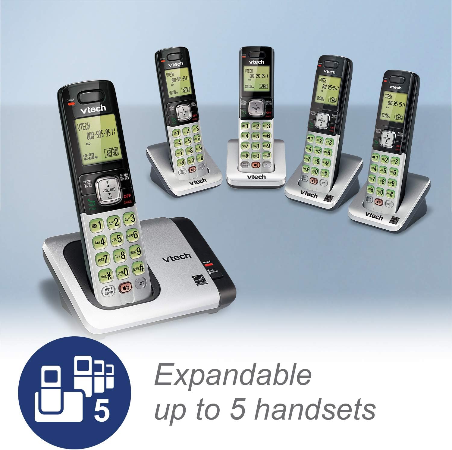 VTech CS6719-2 2-Handset Cordless Phone with Caller ID/Call Waiting, Handset Intercom & Backlit Display/Keypad, Silver