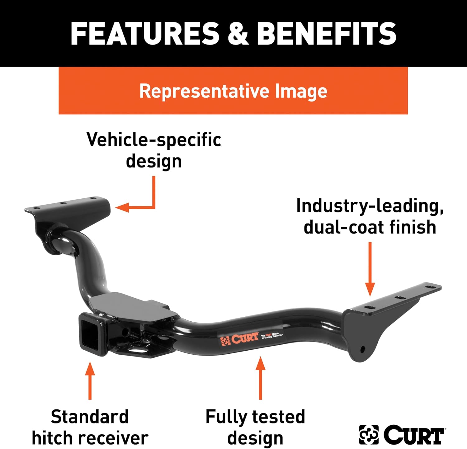 CURT 13053 Class 3 Trailer Hitch, 2-Inch Receiver, Square Tube Frame, Fits Select Ford E150, E250, E350