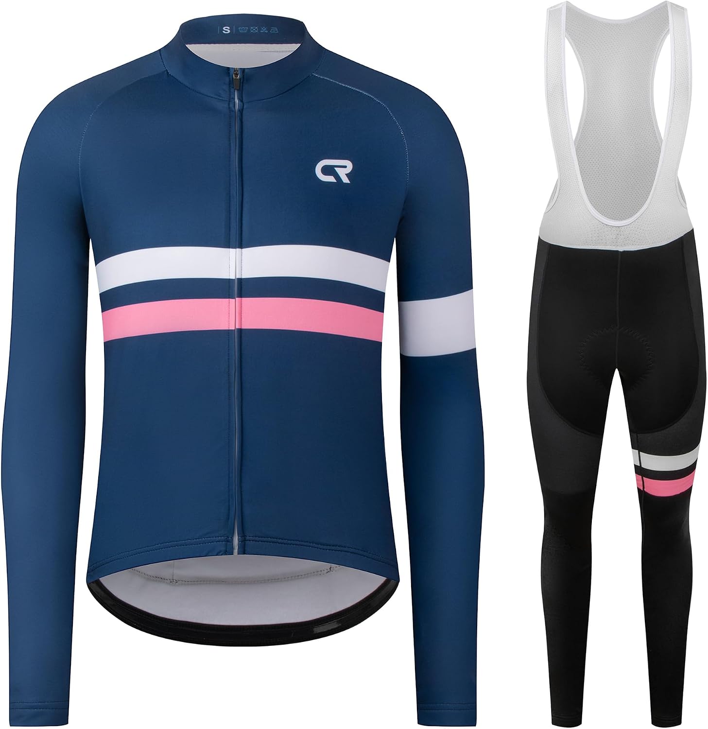 Coconut Ropamo CR Men's Cycling Clothing Set Long Sleeve Cycling Jersey Zipper Pocket Bike Outfit Cycling Bib Pants 3D Padded