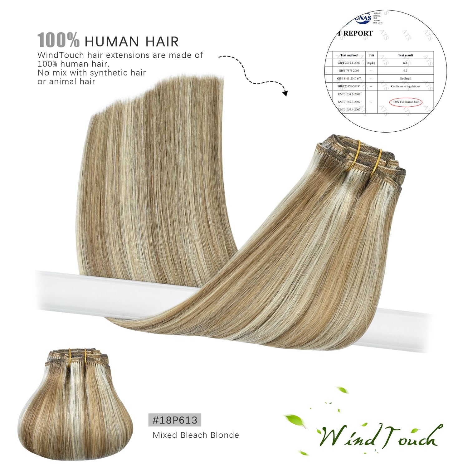 WindTouch Clip In Hair Extensions Human Hair Mixed Bleach Blonde 18Inch 75g Hair Extensions for Women Remy Blonde Extensions Clip in #18p613 7PCS