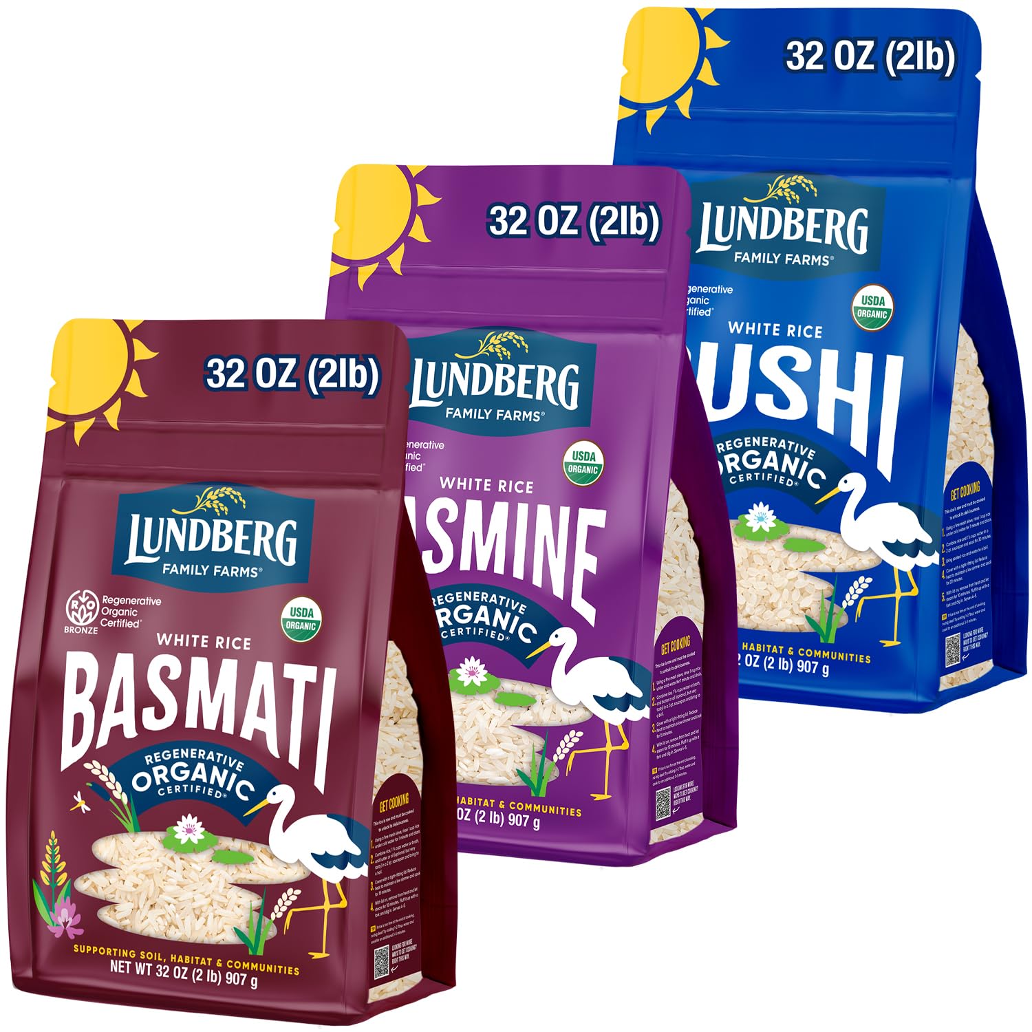 Lundberg Basmati Rice, Long Grain White Rice - Non-Sticky, Fluffy, Nutty, Aromatic Rice, Vegan Food, Healthy Meals, Gluten-Free Rice Grown in California, 32 Oz