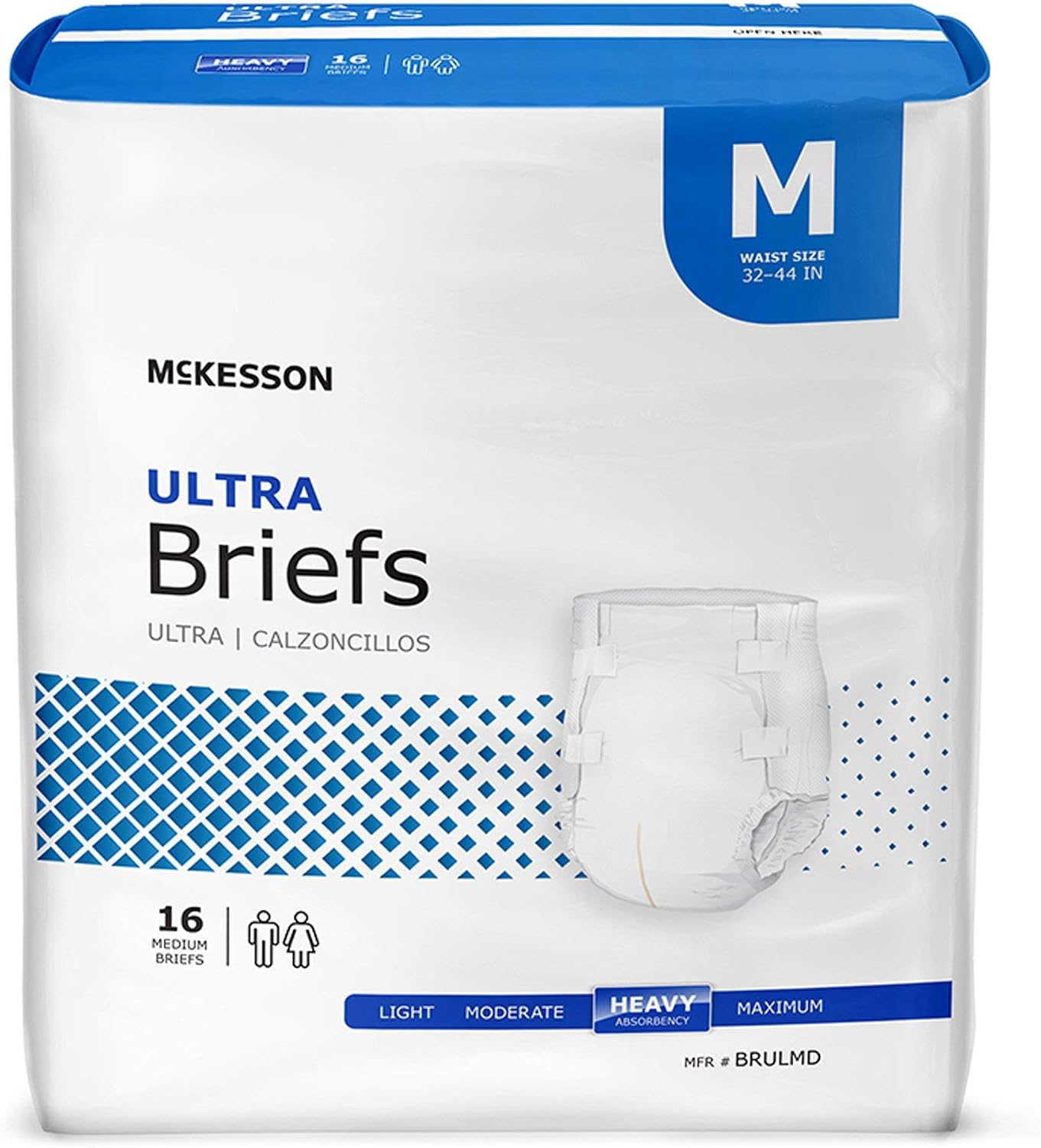 McKesson Ultra Briefs, Heavy Absorbency, Medium, Unisex, 44 in, 96 ct | Disposable, Elastic Leg Gathers and Contoured Fit for Men and Women, Incontinence