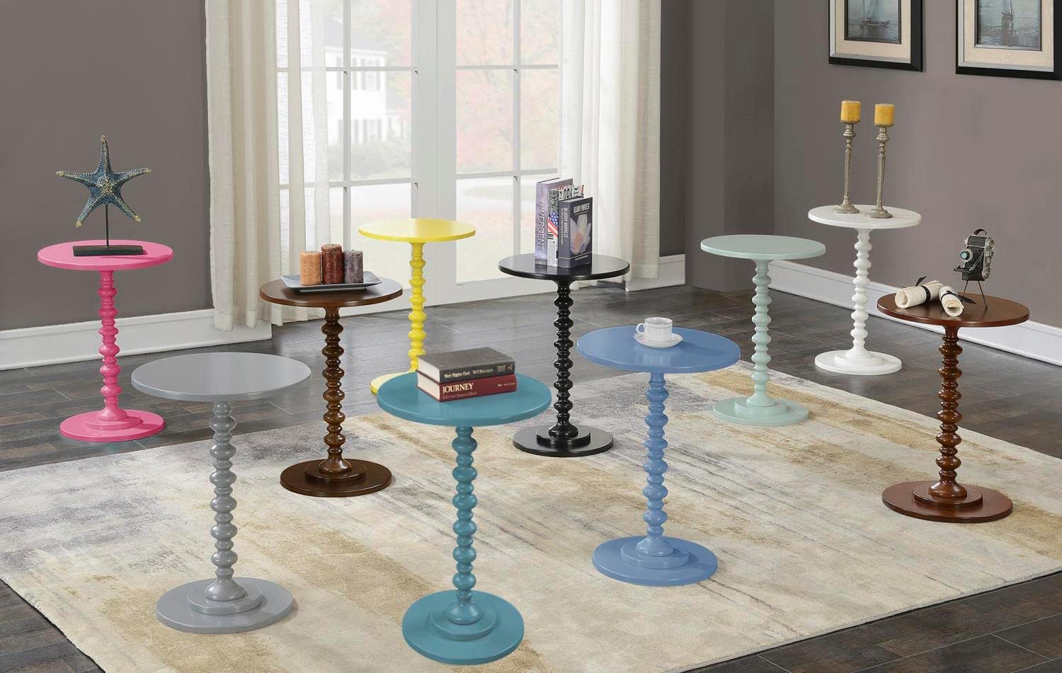 Convenience Concepts Palm Beach Spindle Table 17.75" - Traditional Round End Table for Living Room, Turned Solid Wood Side Table, Classic Display Pedestal Table, Espresso