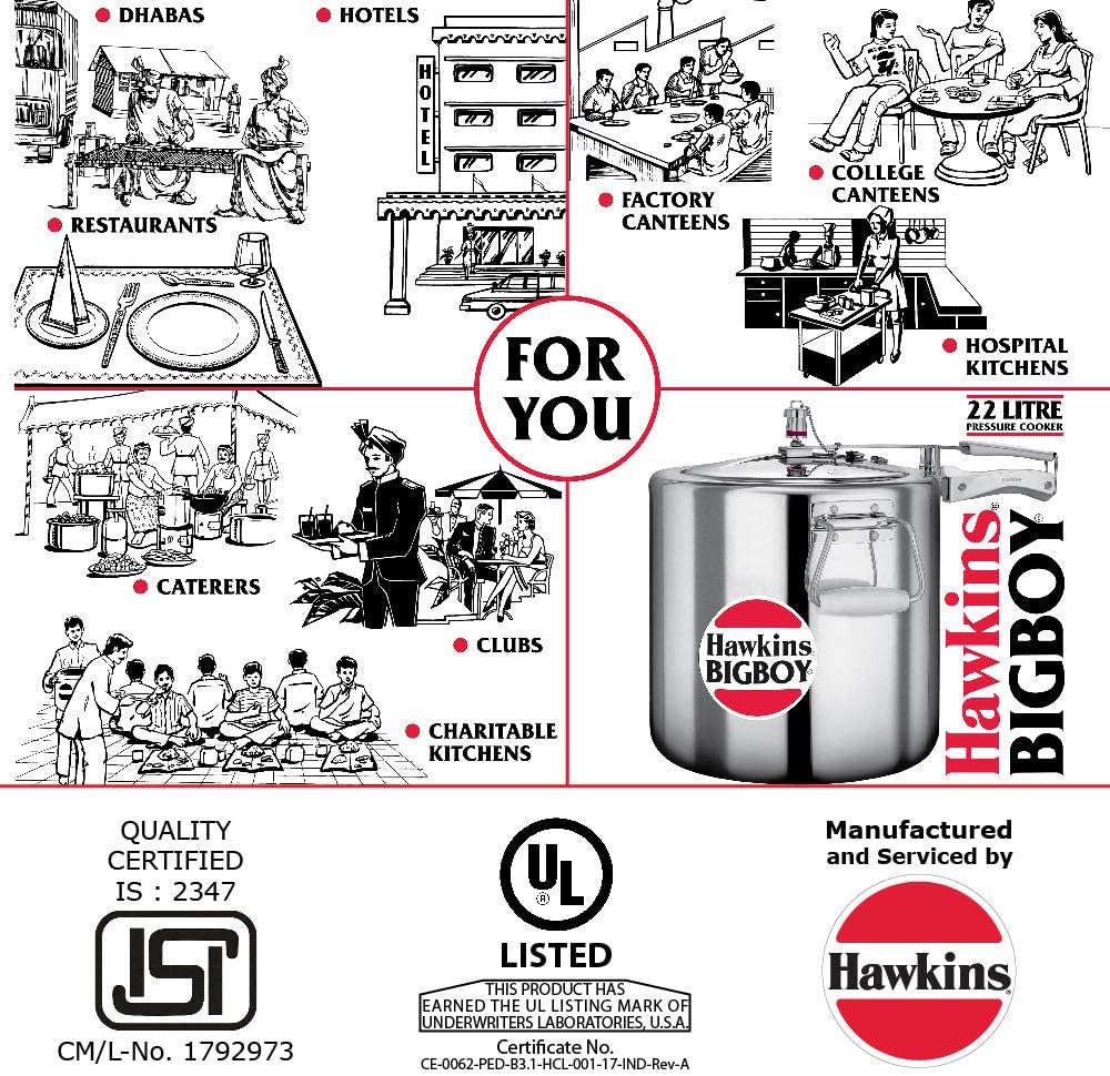 Hawkins Bigboy Aluminum Pressure Cooker, 14 Litres