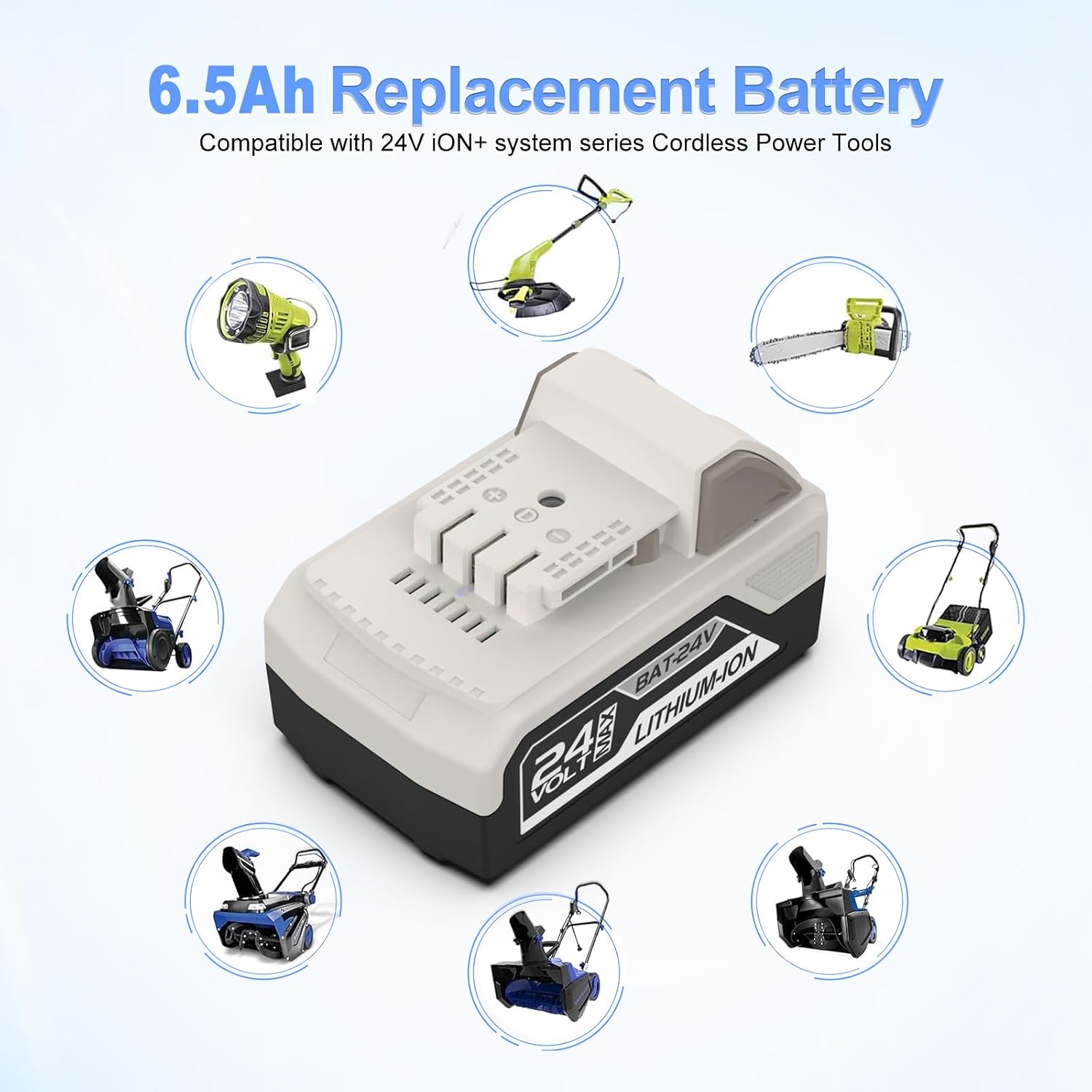 2Pack 6500mAh 24V Battery for Snow Joe 24V Battery