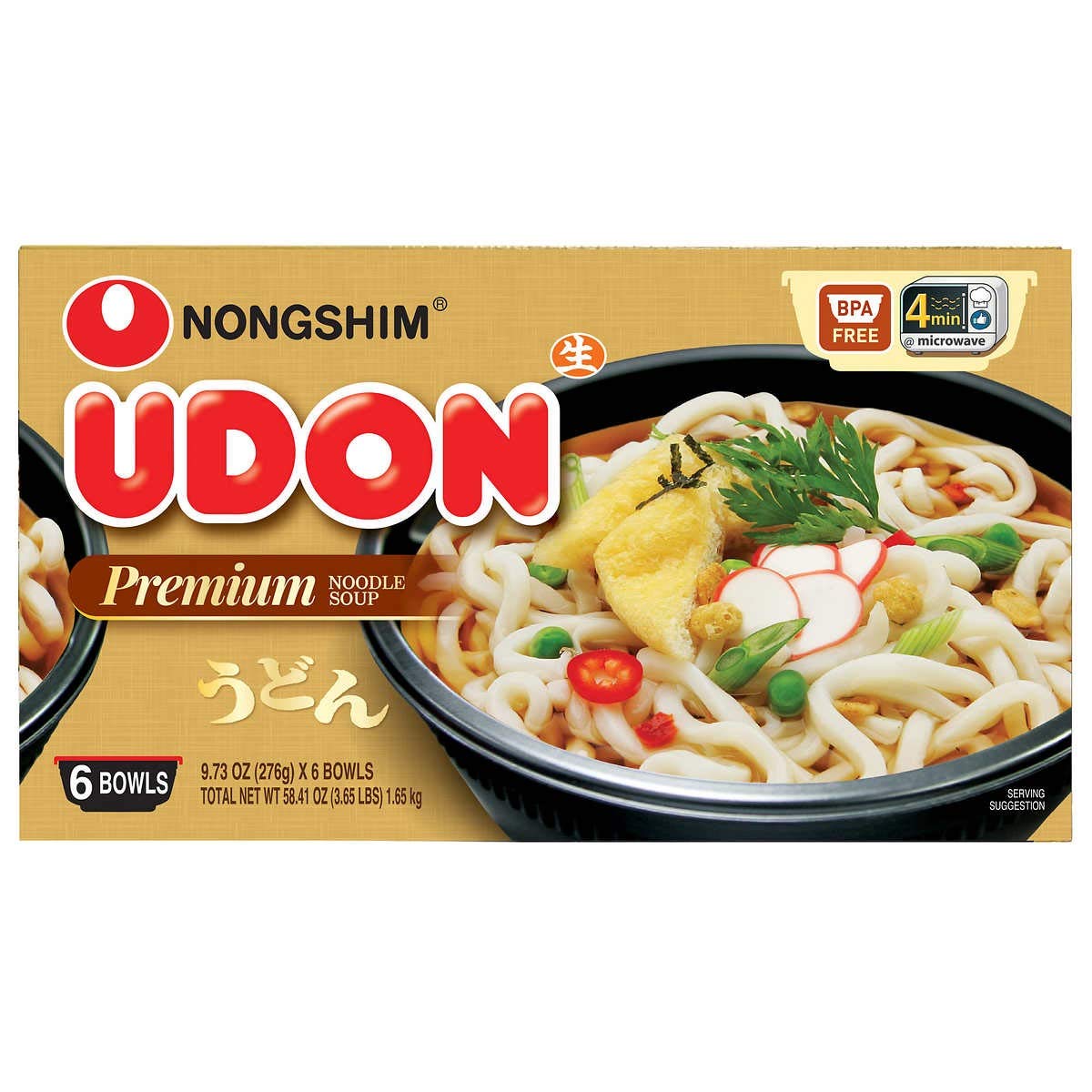 Nongshim Udon Noodle Soup Bowl, 9.73 Ounce (6 Count) (4 Pack)
