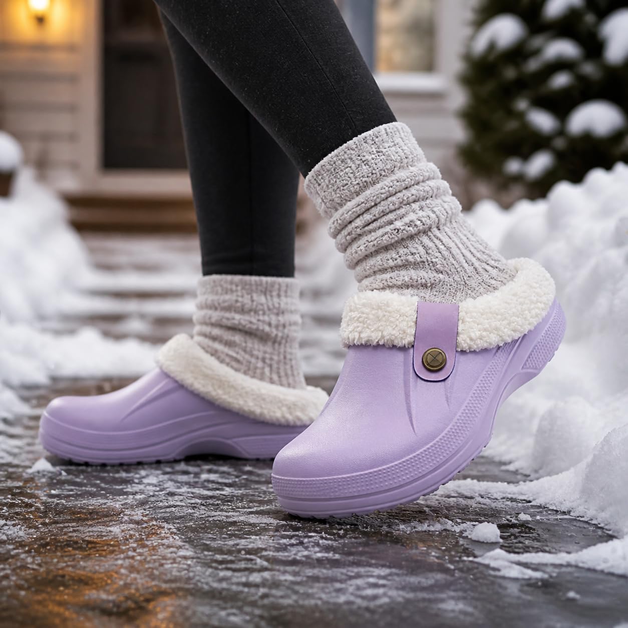 Beslip Fur Lined Clogs for Women & Men Fuzzy Slippers with Memory Foam