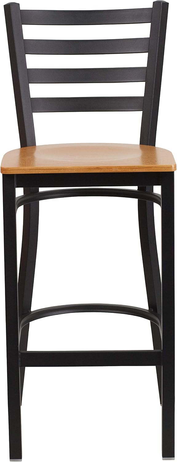 Flash Furniture Hercules Series Ladder Back Metal Restaurant Barstool, Modern Upholstered Armless Bar Height Chair for Restaurants and Kitchens, Black | Vinyl Upholstery, Durable Construction, Commercial Use