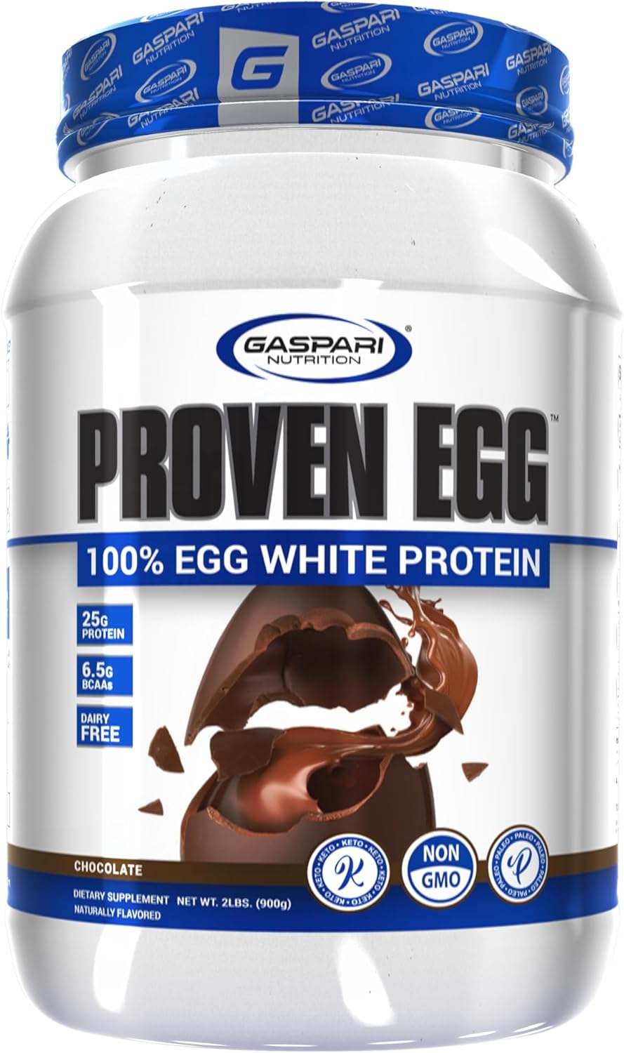 Gaspari Nutrition Proven Egg White Protein Powder, 25g Chocolate Protein Powder, 100% Egg White Protein, Keto Friendly, Dairy and Lactose Free, Soy Free (2 lbs, Chocolate)