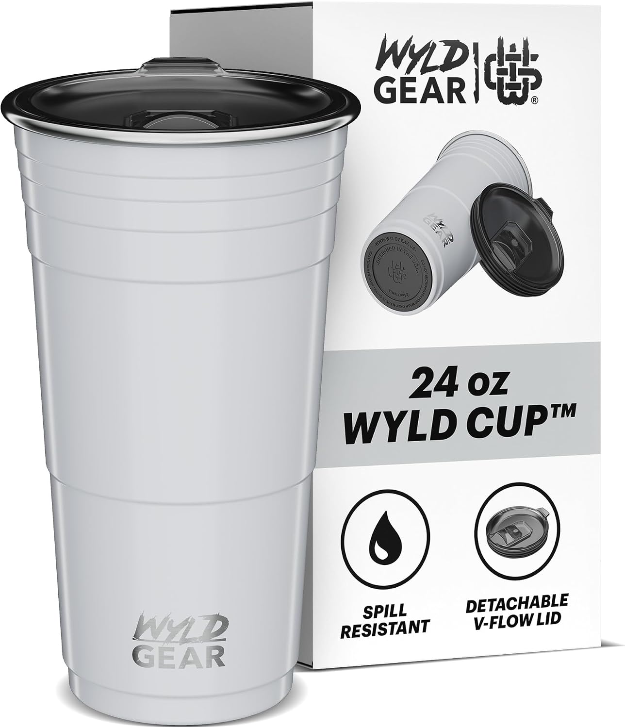 Wyld Gear Party Cup 24oz Red Stainless Steel Reusable Metal Cup with Lid